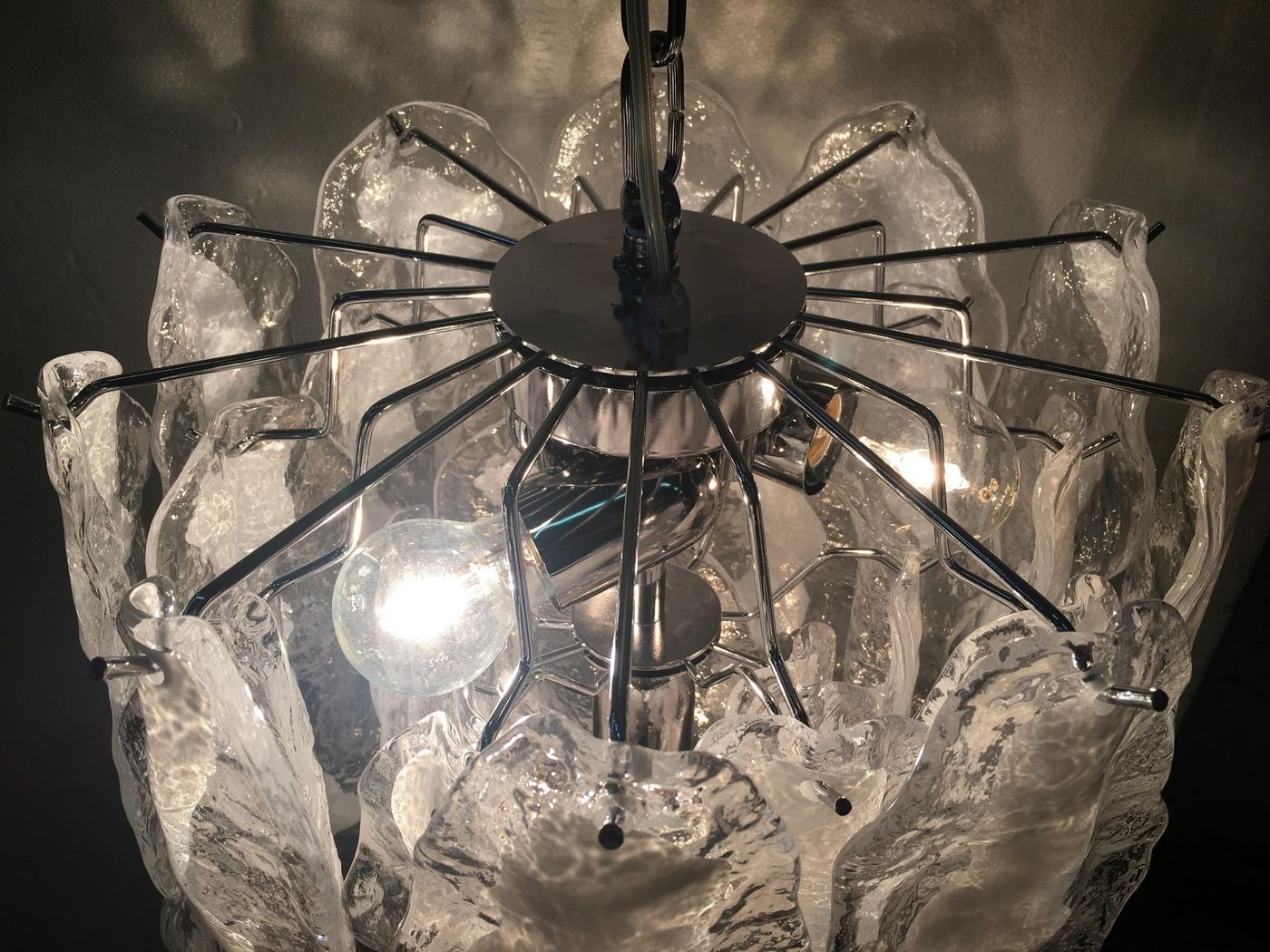 Transparent And White “Fiamma” Murano Glass Chandelier D45 photo 1984.0
