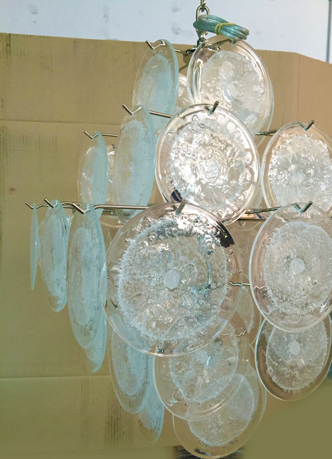 Transparent And Pulegoso “Disks” Murano Glass Chandelier photo Lighting