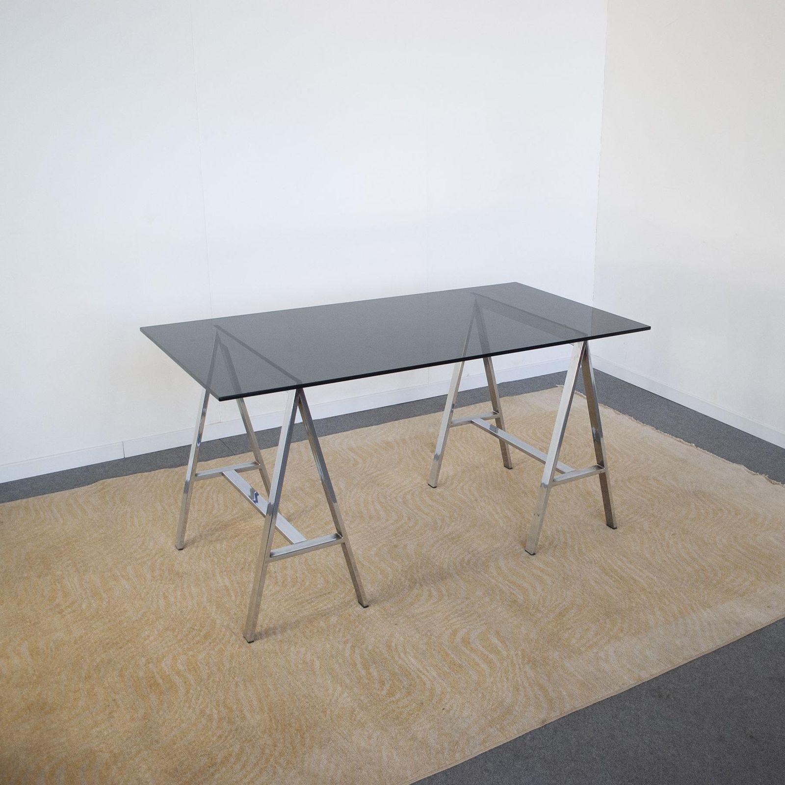 Italian Midcentury Desk With Glass Top From The 70s photo for sale