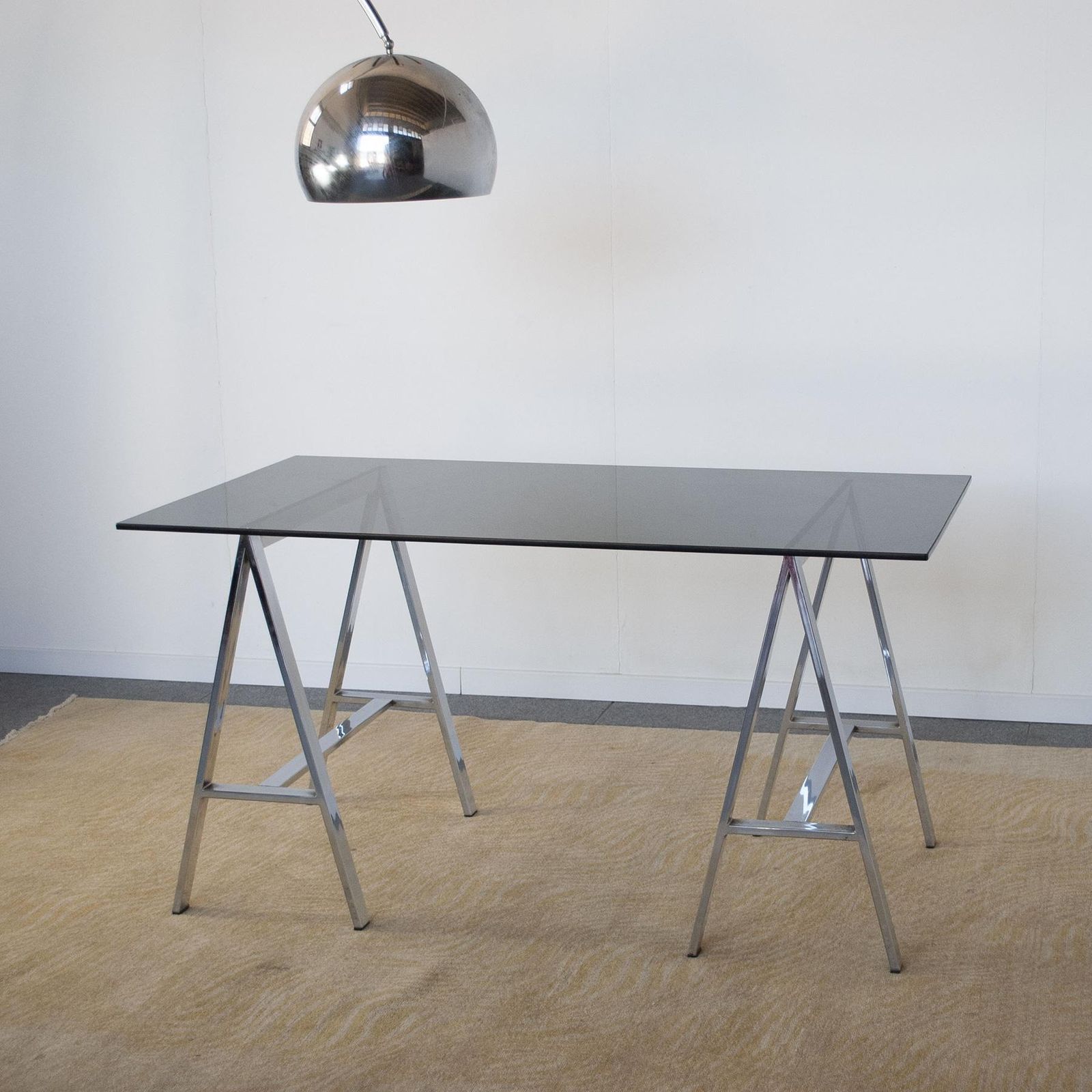 Italian Midcentury Desk With Glass Top From The 70s photo buy