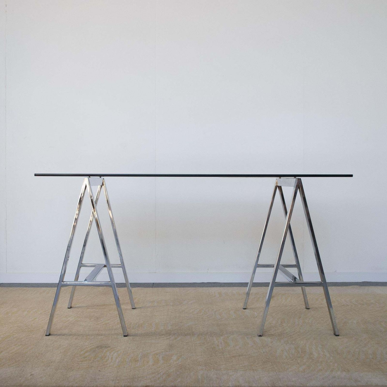 Italian Midcentury Desk With Glass Top From The 70s photo vintage