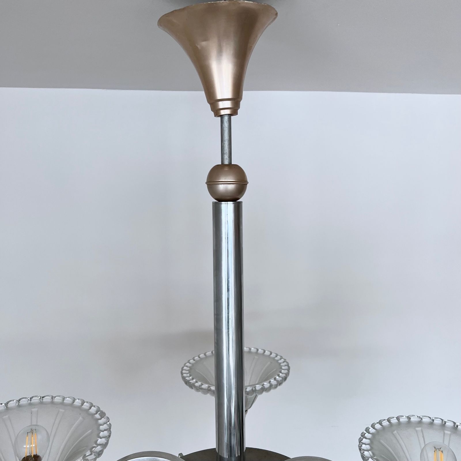 French Mid Century Chandelier With Moulded Glass Shades photo 895.0