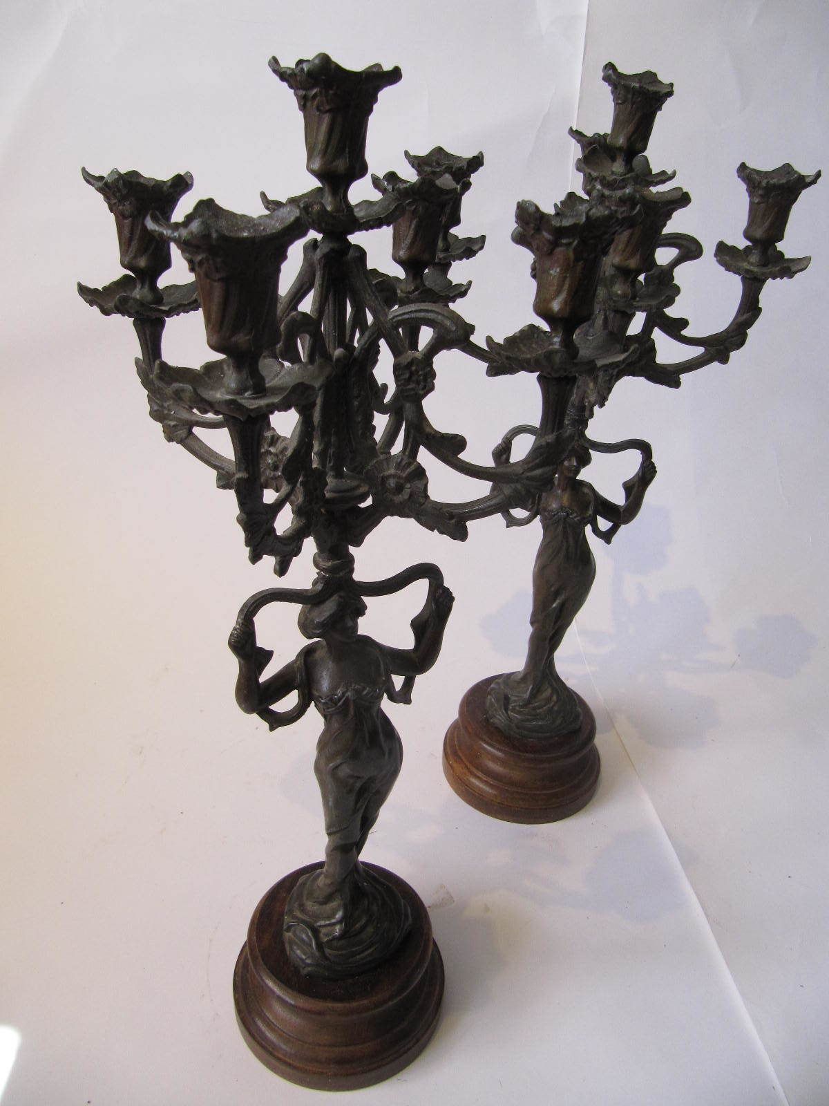 Art Nouveau Figure Candelabra Pair, 5 Candle