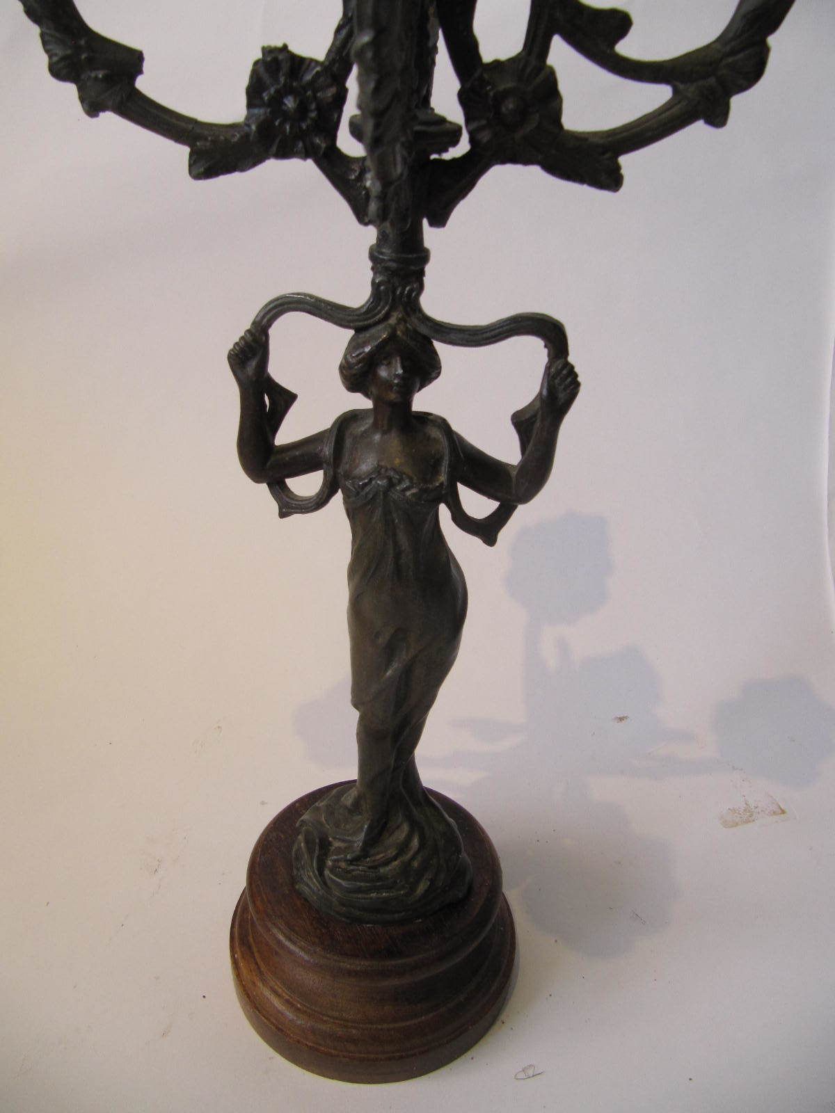Art Nouveau Figure Candelabra Pair, 5 Candle photo vinterior