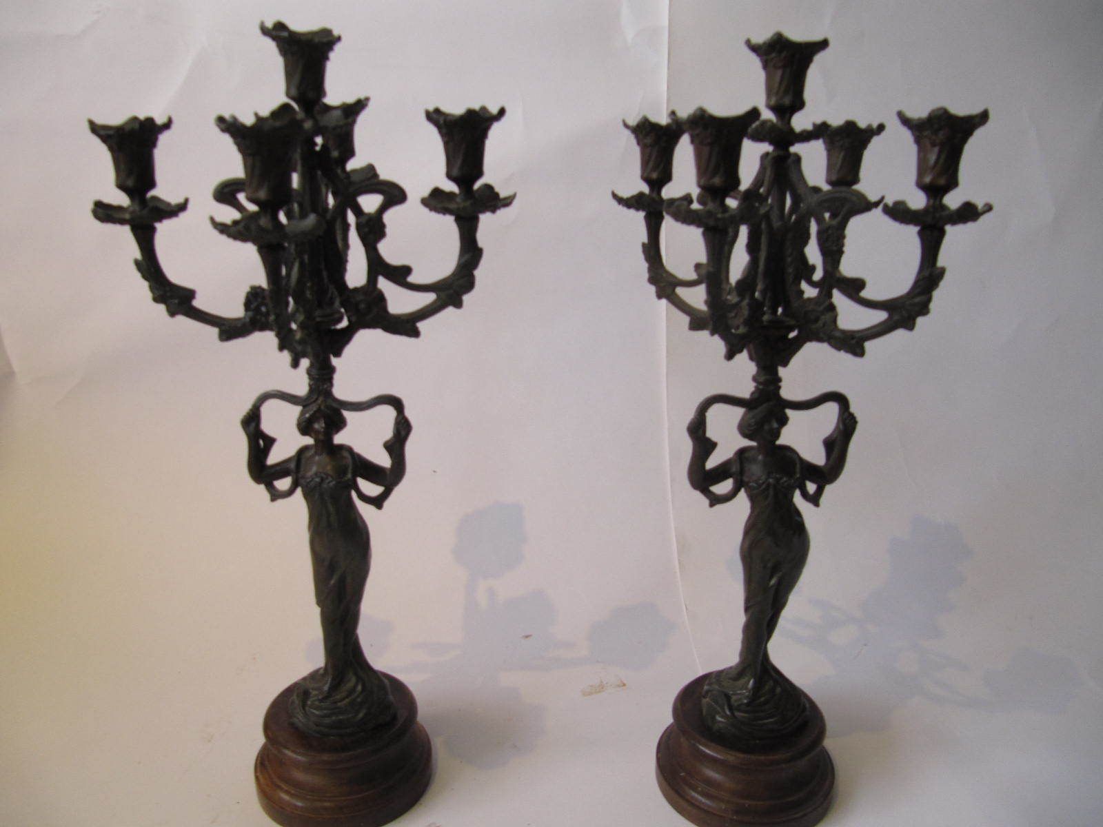 photo for sale Art Nouveau Figure Candelabra Pair, 5 Candle