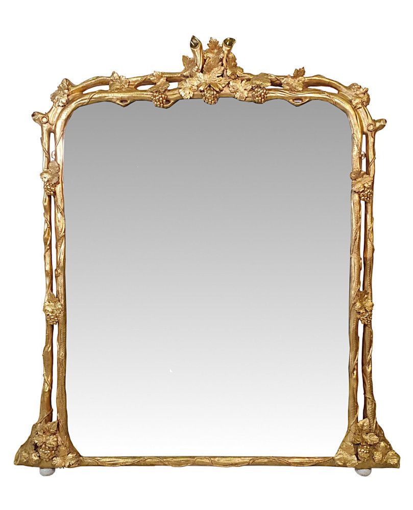 A Rare And Unusual 19th Century Giltwood Overmantle Mirror