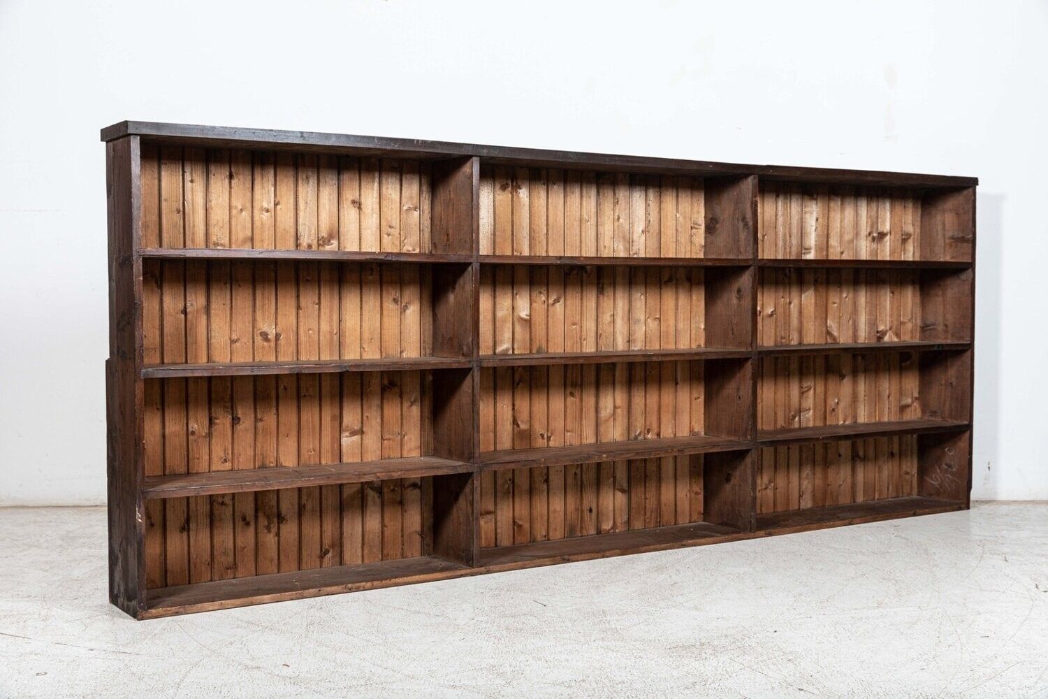 Monumental English 19thc Ironmongers Pine Bookcase Cabinet photo furniture
