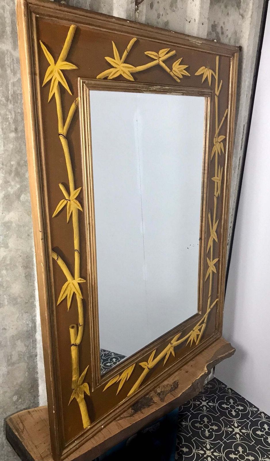 Beautiful Bamboo Antique Early 20th Century Stylish Hand Painted Large Designer Mirror photo Home Decor