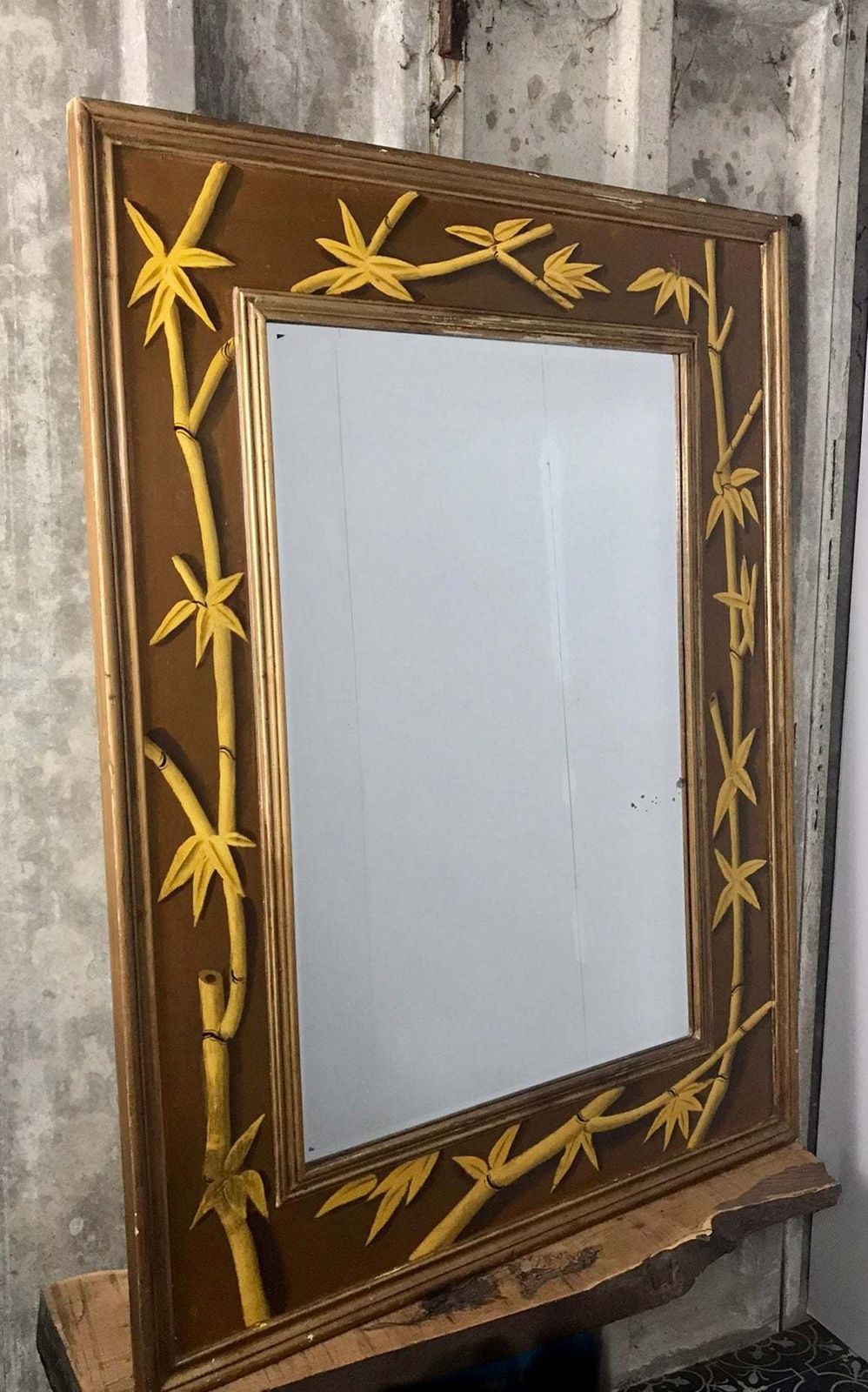 photo furniture Beautiful Bamboo Antique Early 20th Century Stylish Hand Painted Large Designer Mirror