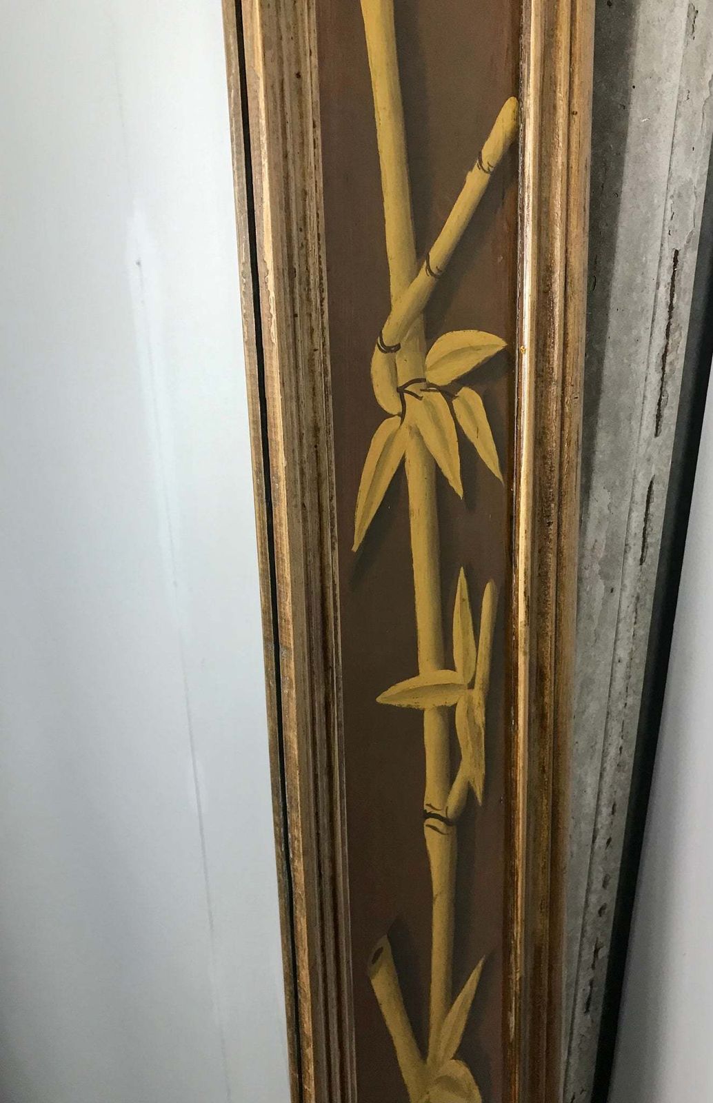 photo for sale Beautiful Bamboo Antique Early 20th Century Stylish Hand Painted Large Designer Mirror