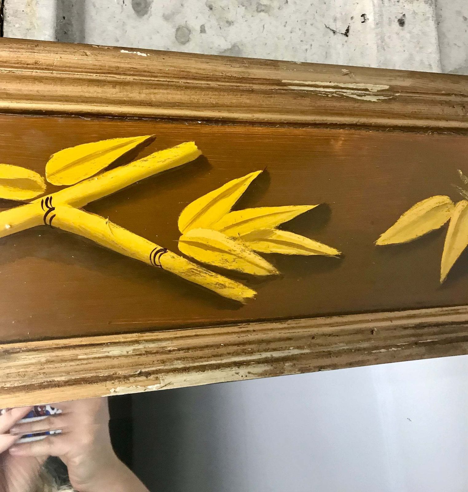 Home Decor Beautiful Bamboo Antique Early 20th Century Stylish Hand Painted Large Designer Mirror photo