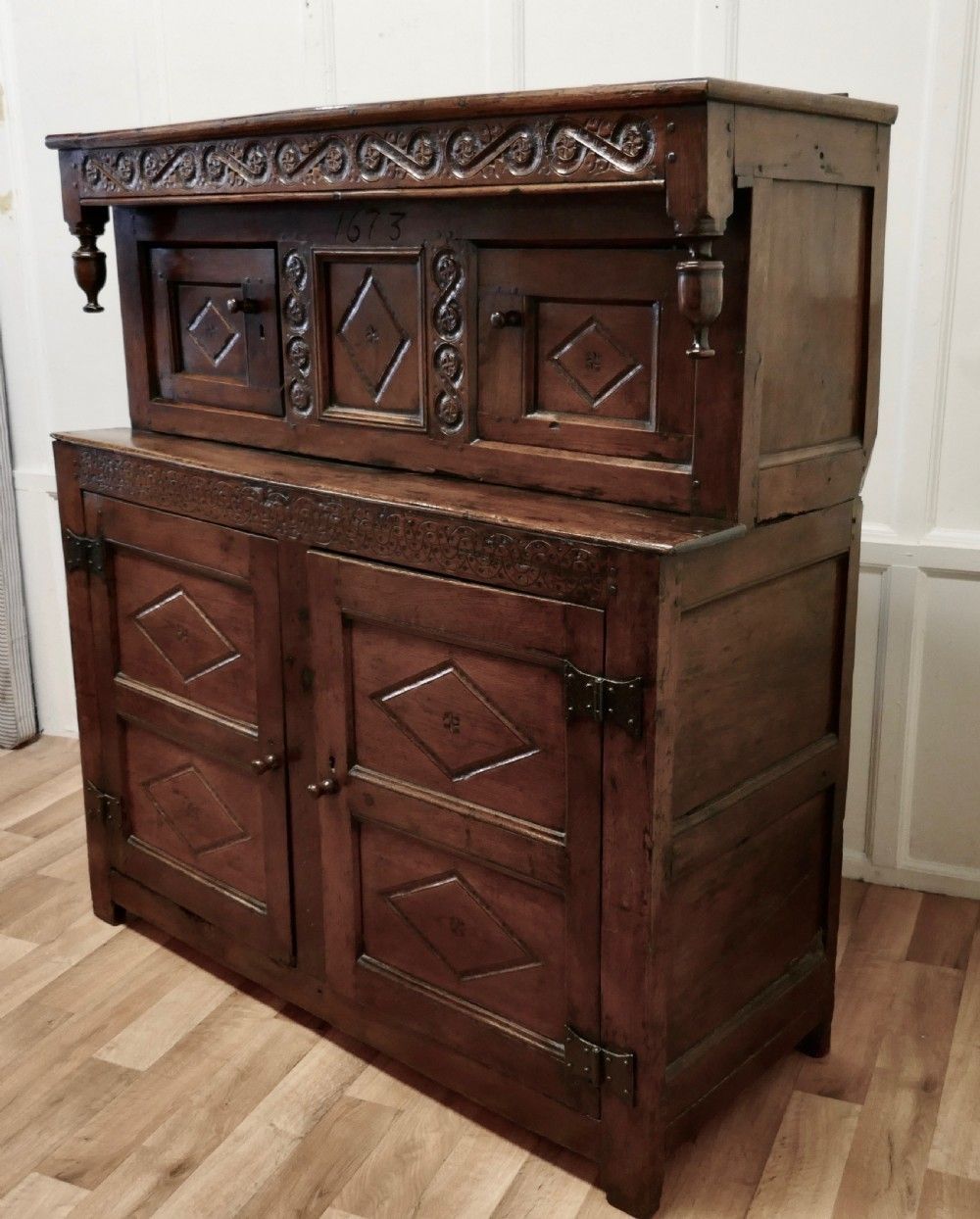 17th Century Carved Oak Court Cupboard, Livery Cupboard photo for sale