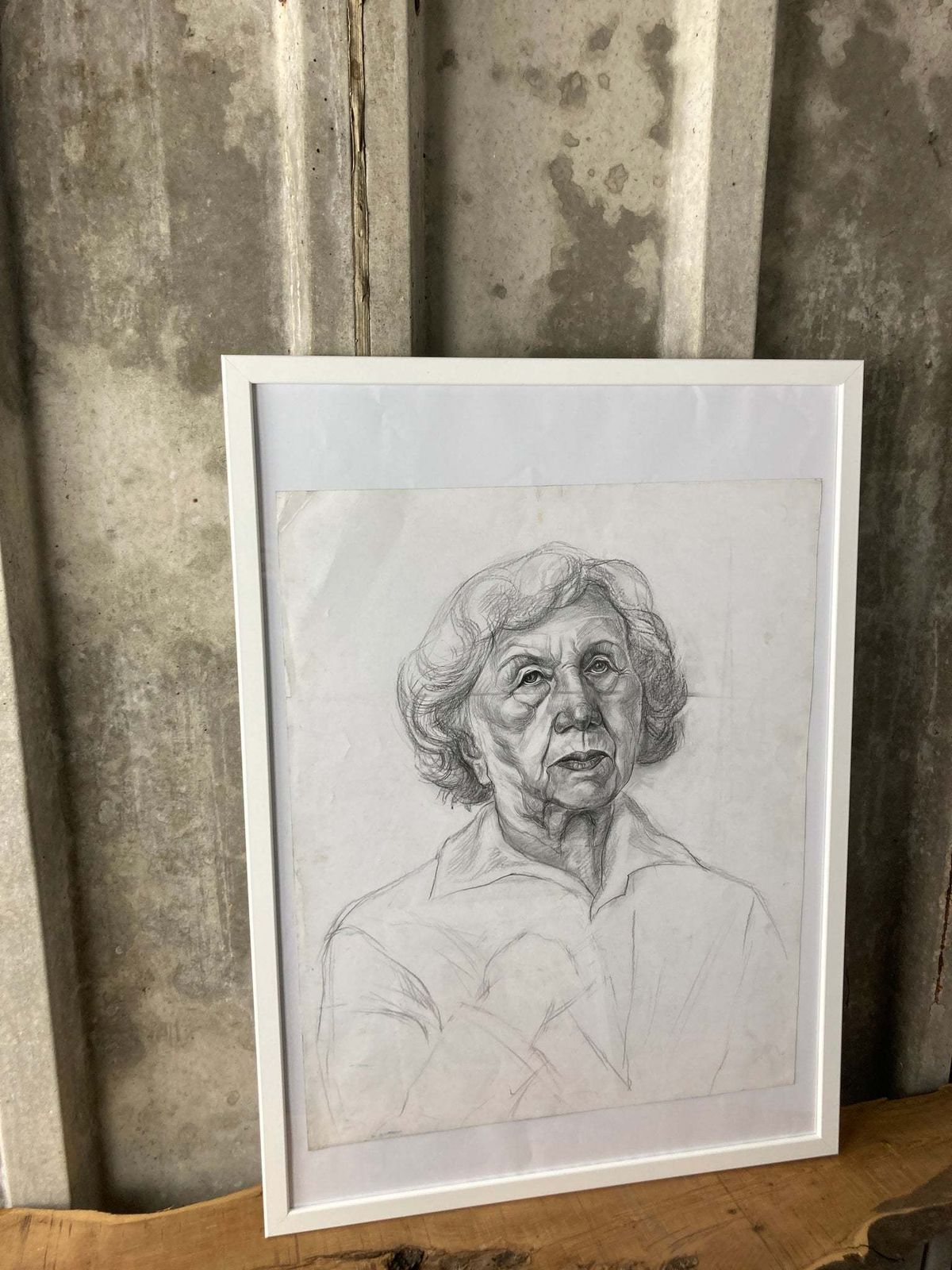 Beautiful Vintage Original Pencil Drawing Older Lady Eastern European Picture
