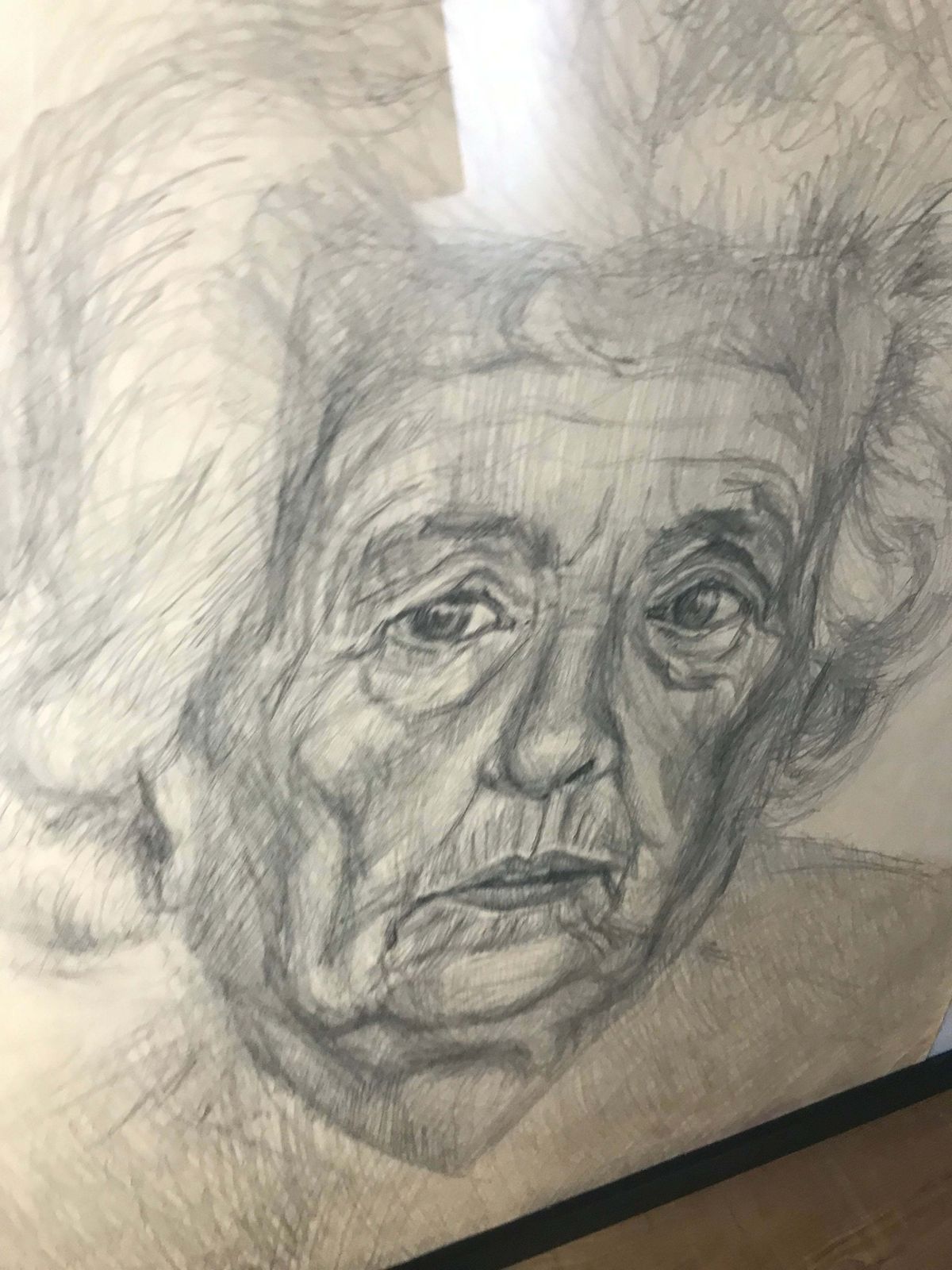 Stylish Original Vintage 1960’s Pencil Drawing Old Lady Portrait Eastern European Design Collectible Piece photo for sale