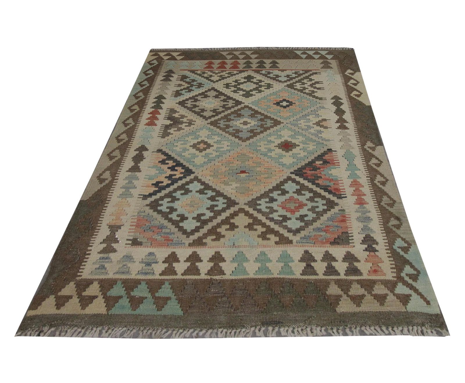 Traditional Wool Kilim Grey Brown Kilim Rug Geometric Modern Area Rug photo Textiles