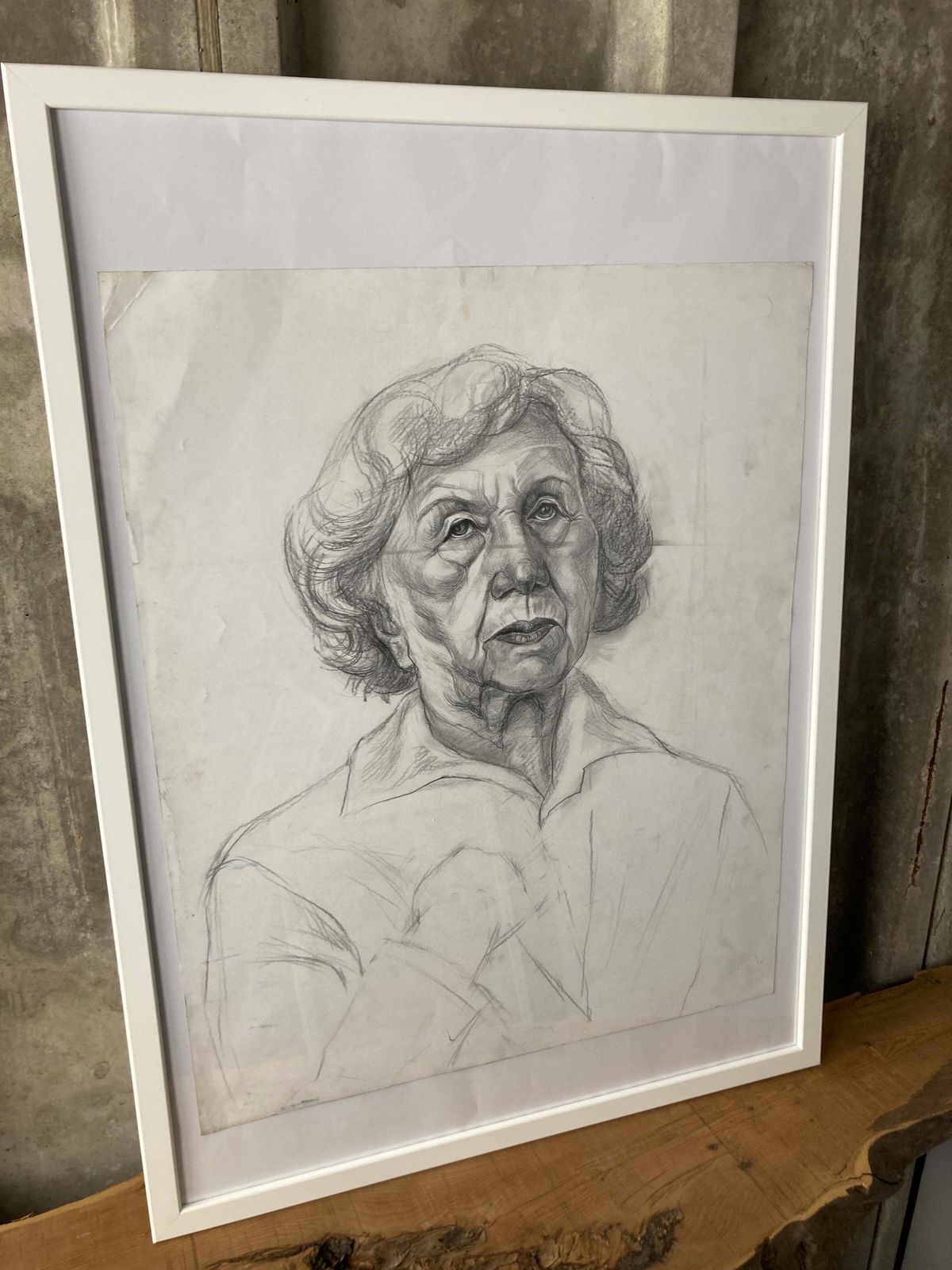 Vintage Original Drawing Picture Older Lady Eastern European Decorative Painting Piece photo for sale