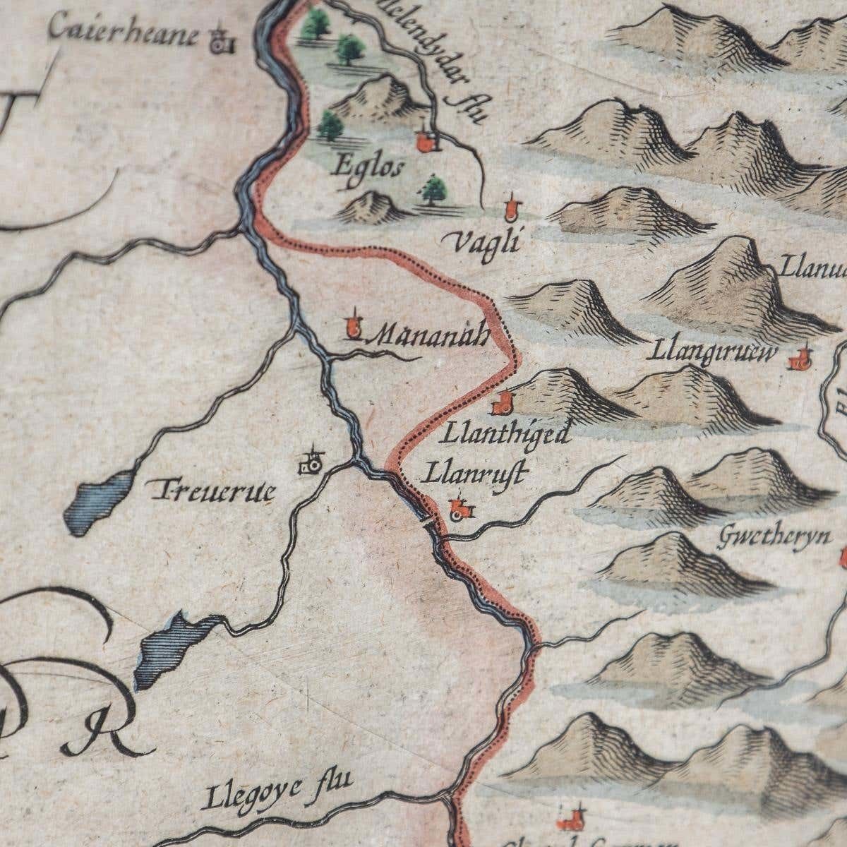 photo vintage 17th Century John Speed Map Of Denbighshire, C.1610