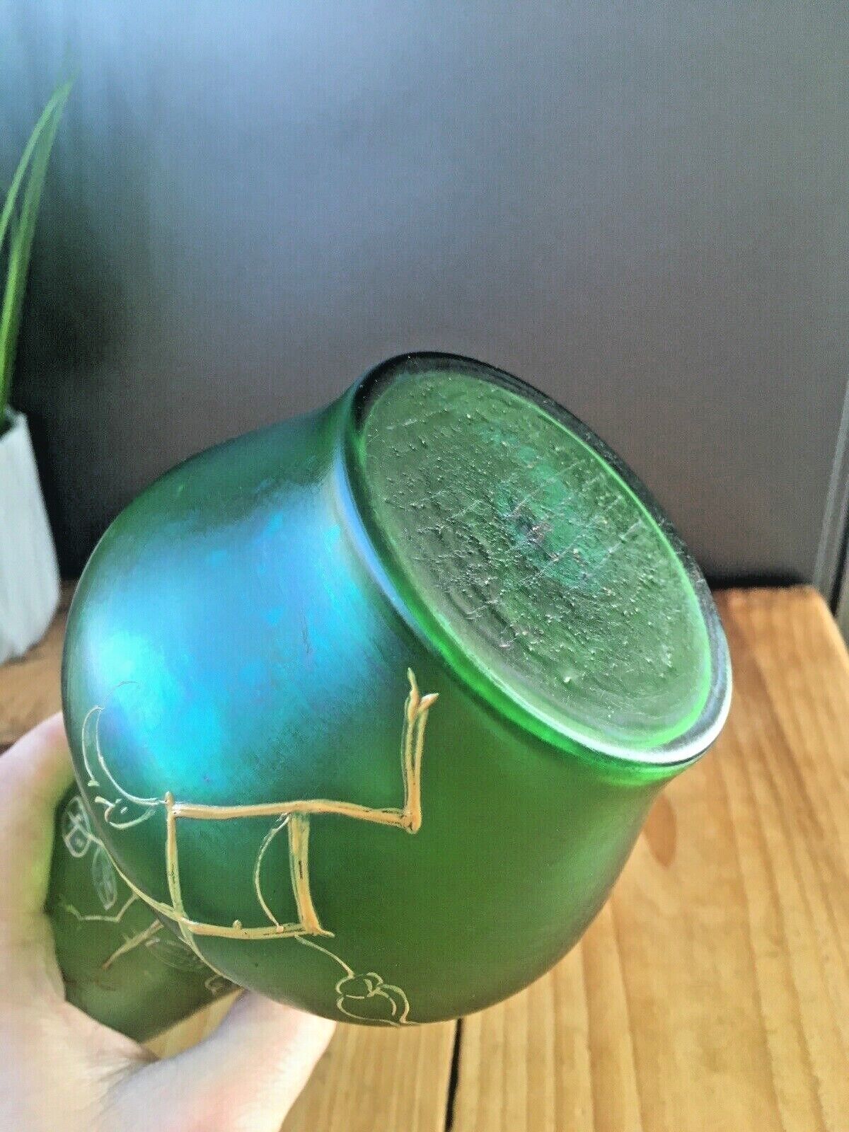 photo for sale Aesthetic Movement Bohemian Czech Green Iridescent Vase Loetz Kralik Harrach