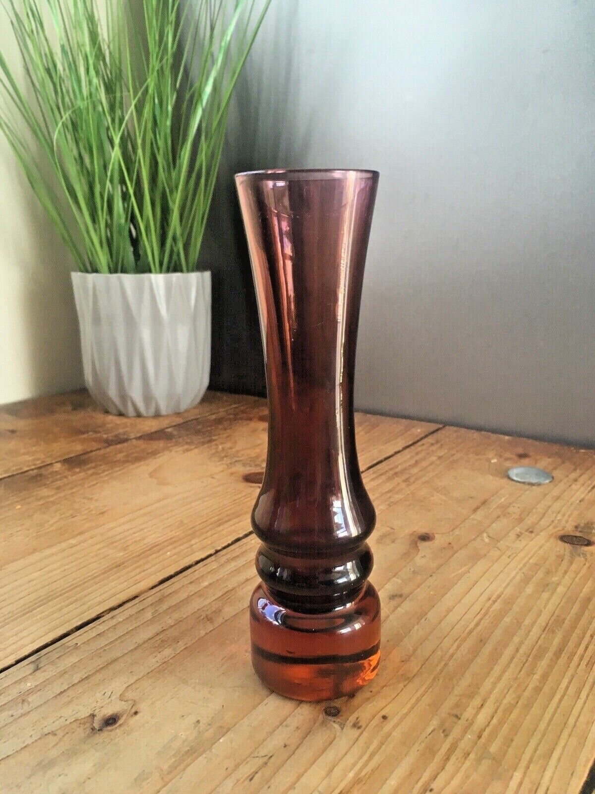 Retro 70's Swedish Sea Glasbruk Kosta Boda Purple Scandinavian Hooped Glass Vase photo furniture