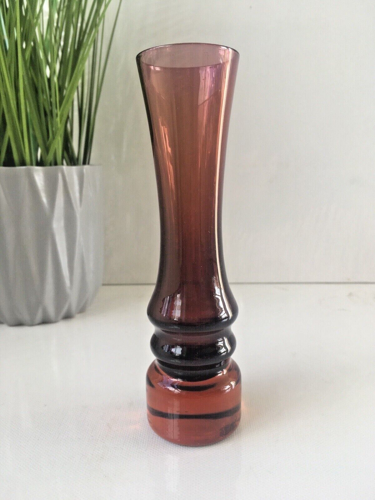 Retro 70's Swedish Sea Glasbruk Kosta Boda Purple Scandinavian Hooped Glass Vase photo vinterior