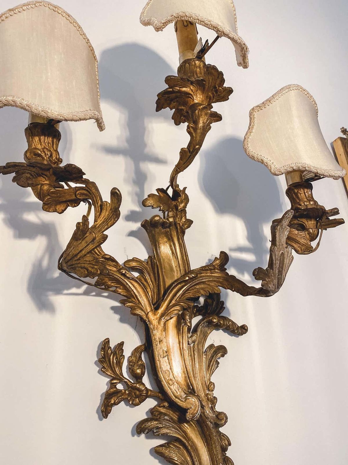 photo for sale 19th Century Pair Louis XV Style Gilt Bronze Appliques Or Wall Lights