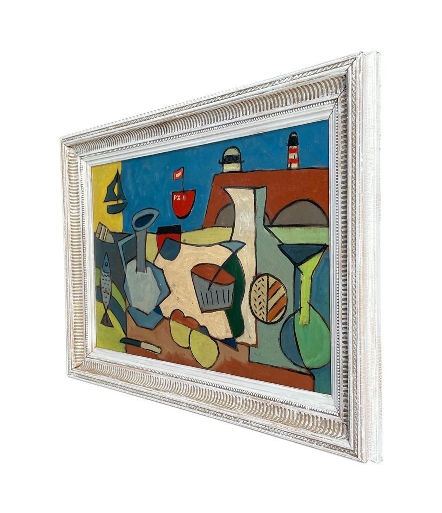 A Mid Century Abstract Still Life, Set Against A Harbour Backdrop. photo Art