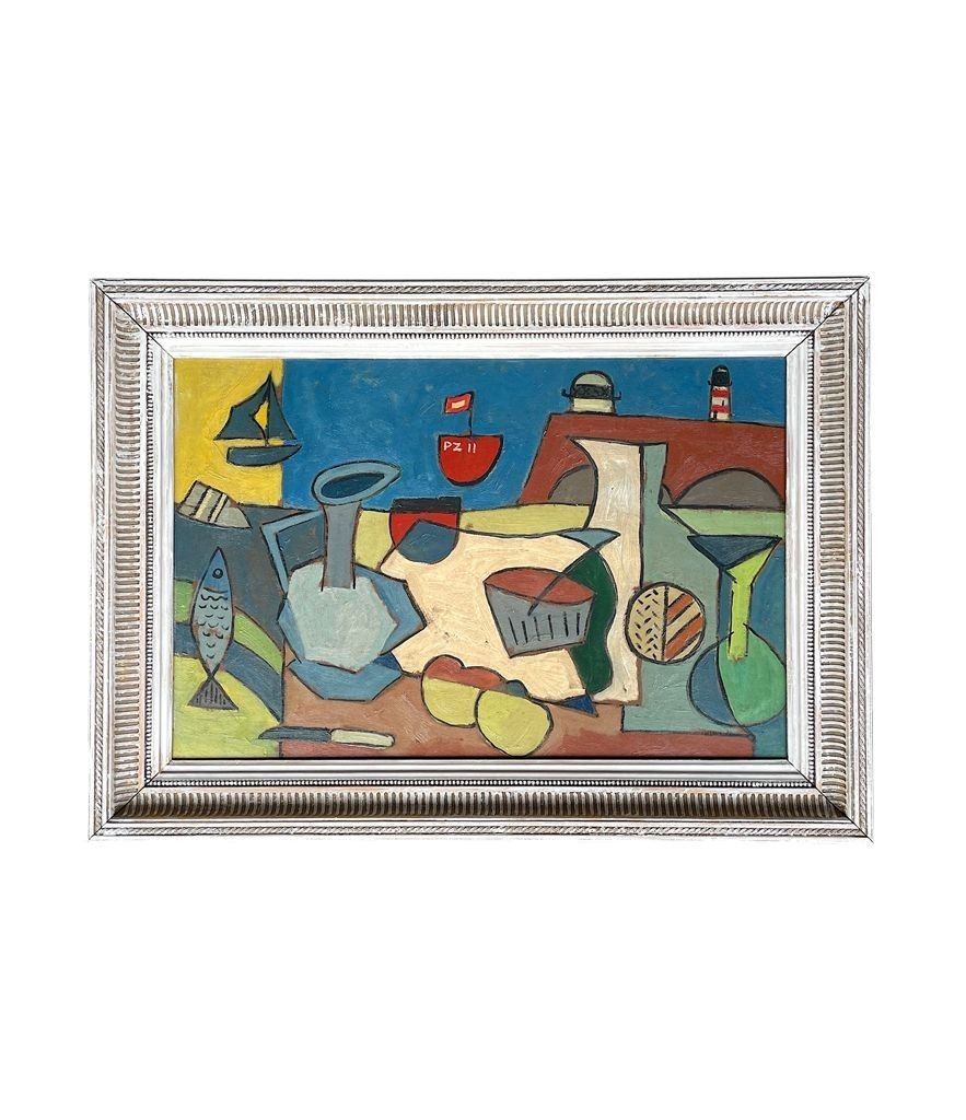 A Mid Century Abstract Still Life, Set Against A Harbour Backdrop. photo buy