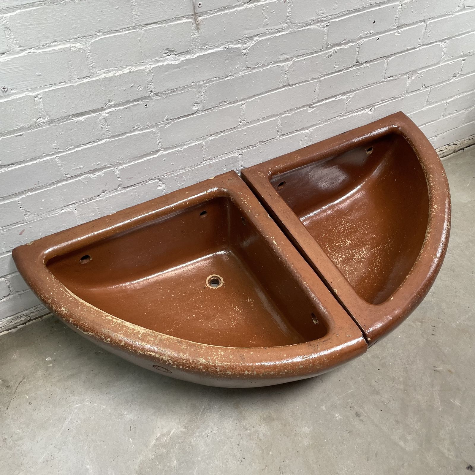 Pair Of Reclaimed Quarter Round Salt Glazed Corner Troughs photo vinterior
