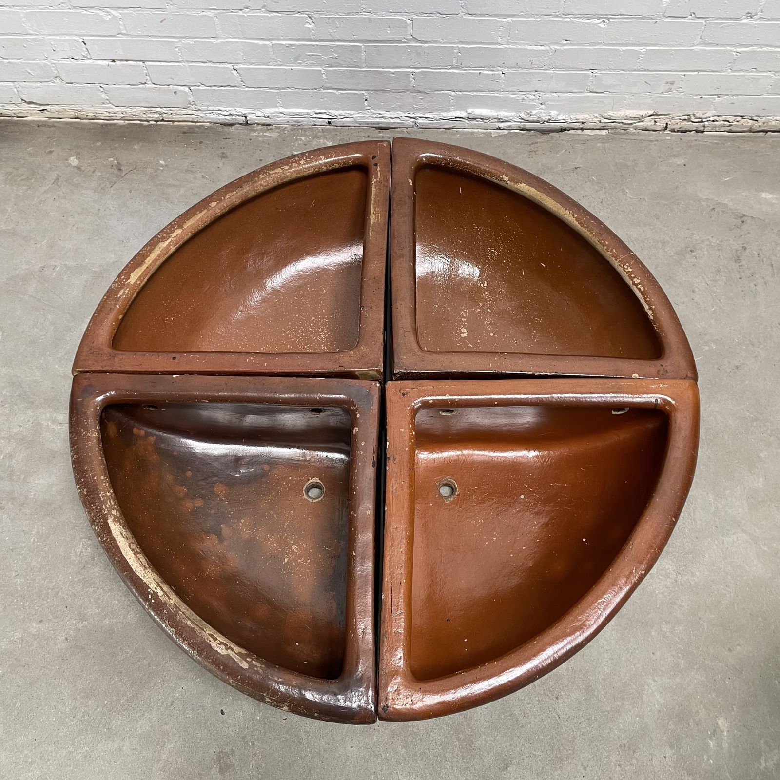 Set Of 4 Reclaimed Quarter Round Salt Glazed Corner Troughs photo Garden Decor