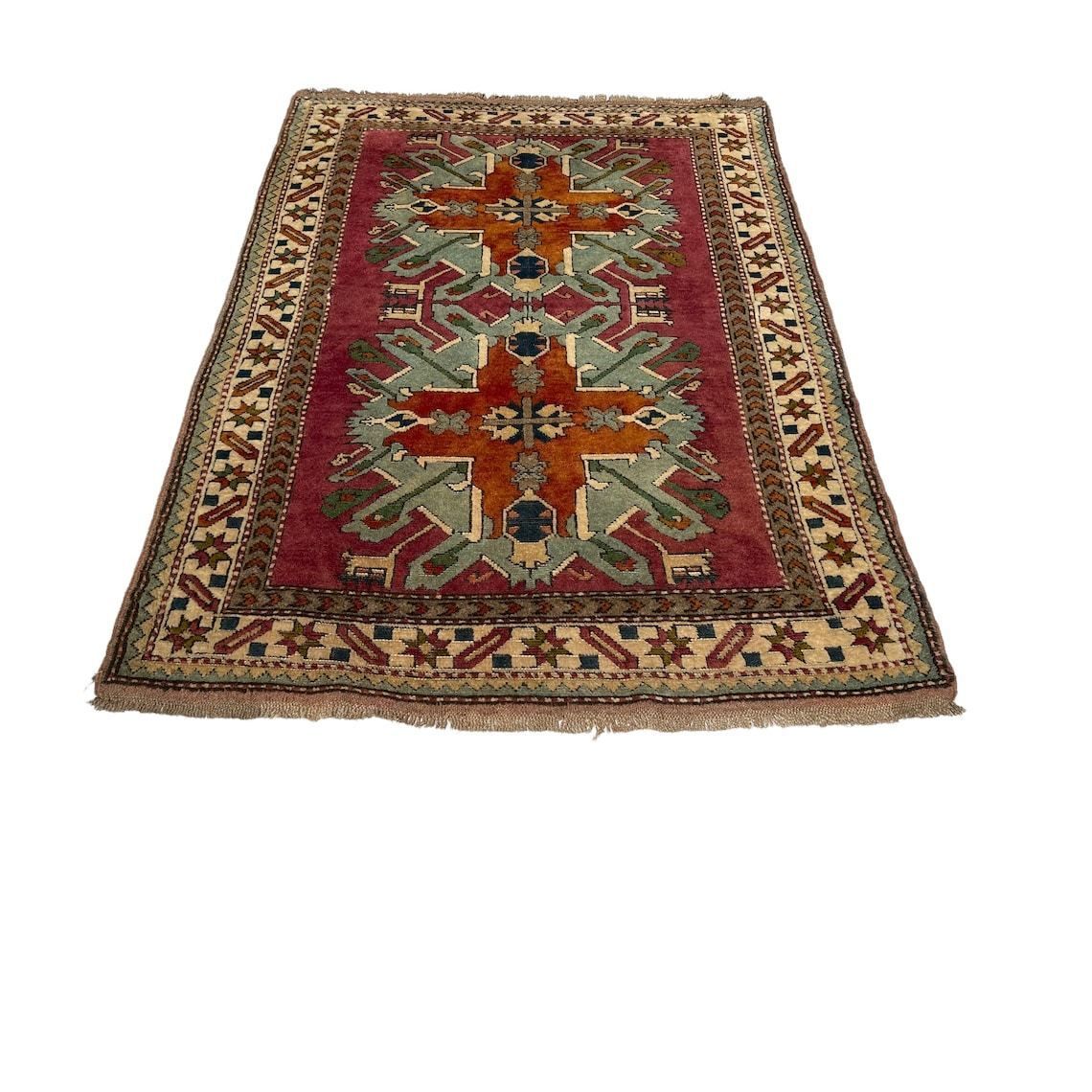 Vintage Turkish Kars Kazak Rug ,Fine Hand Knotted  Kars Kazak Carpet 204 X 134 Cm photo Textiles