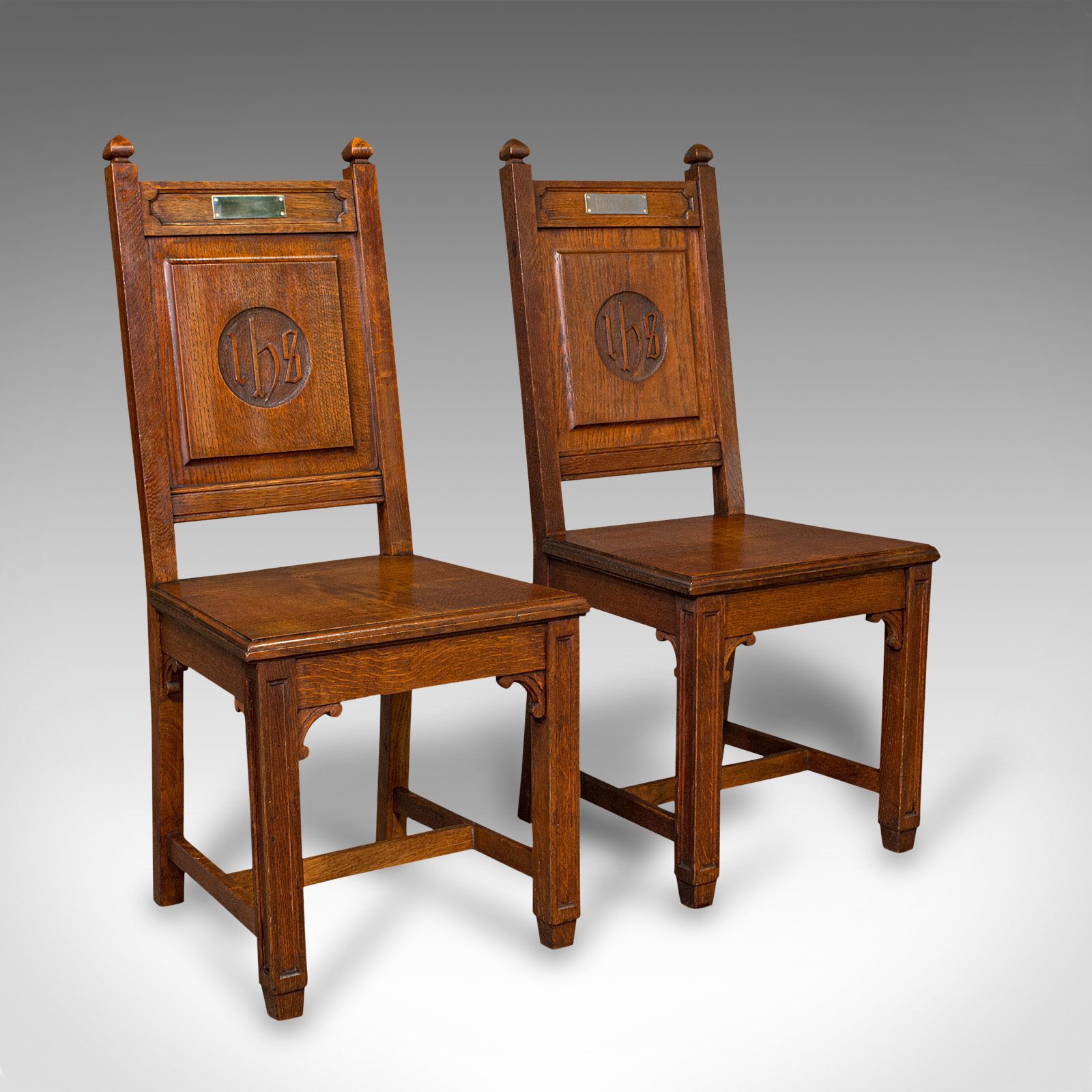 Pair Of Antique Hall Chairs, English Oak, Dining Seat, Ecclesiastical