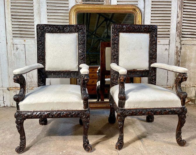 Antique Dutch Carved Hallway/Side Elbow Chairs Circa 1800