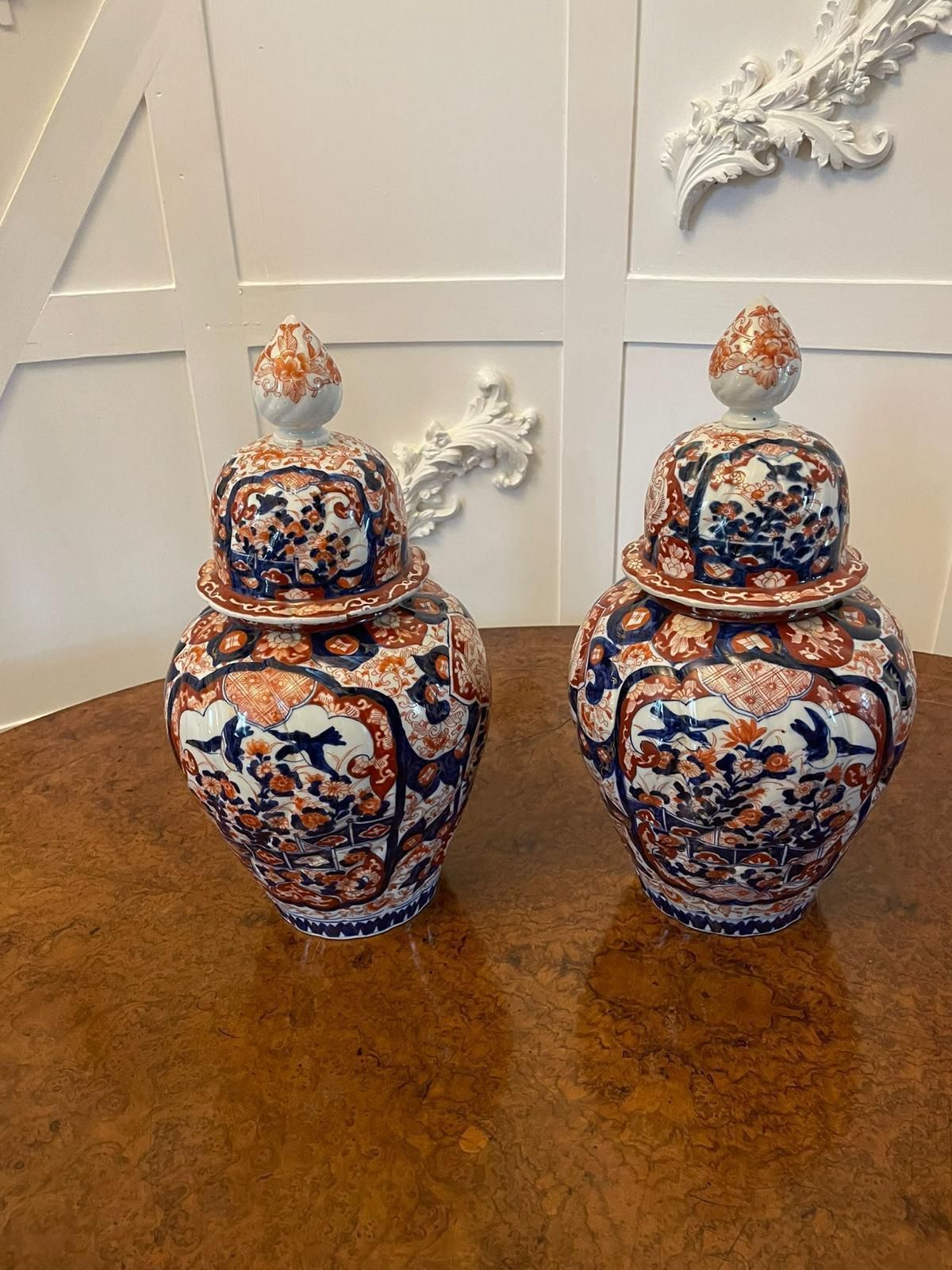 Fine Quality Pair Of Antique Japanese Imari Lidded Vases photo furniture