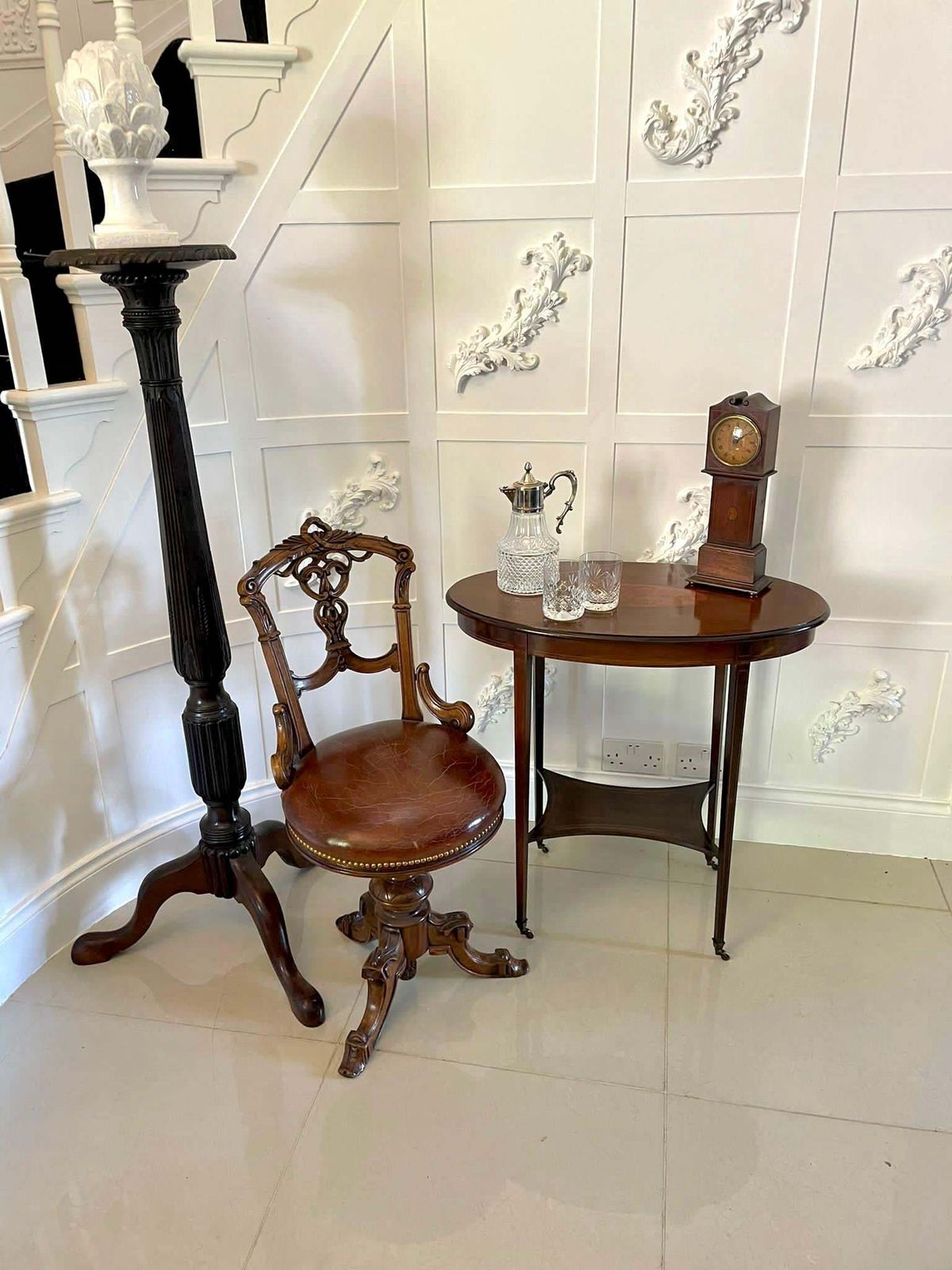 Antique Edwardian Oval Quality Mahogany Inlaid Lamp Table photo furniture