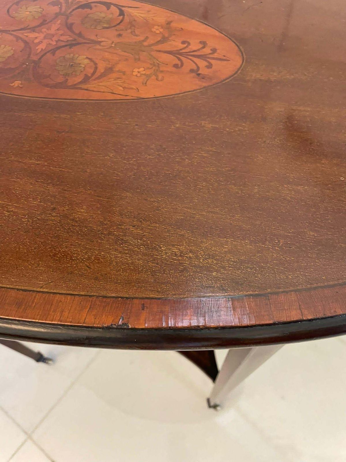 Furniture Antique Edwardian Oval Quality Mahogany Inlaid Lamp Table photo