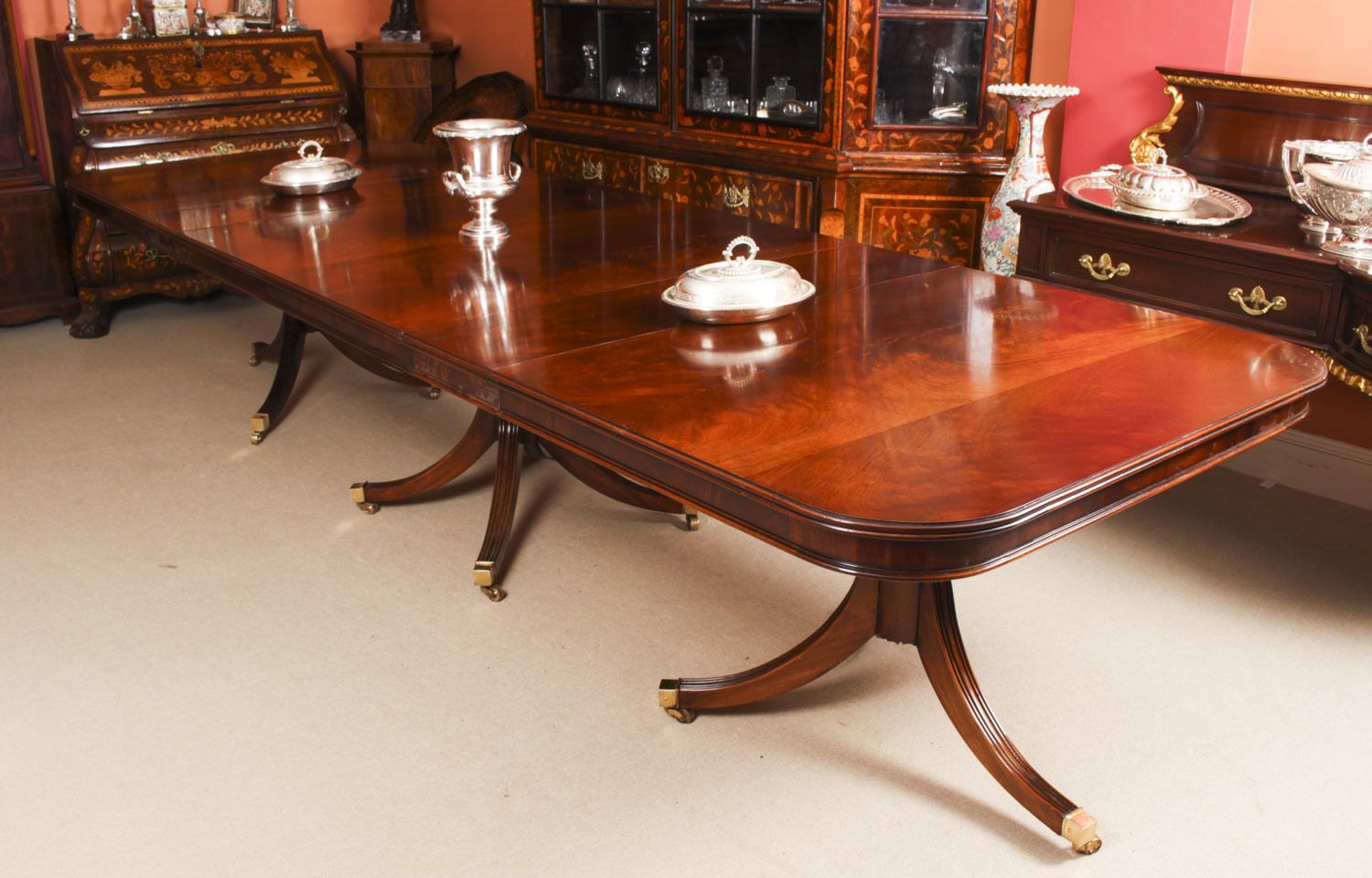 Bespoke 12ft Regency Revival Dining Table Inlaid Flame Mahogany photo furniture