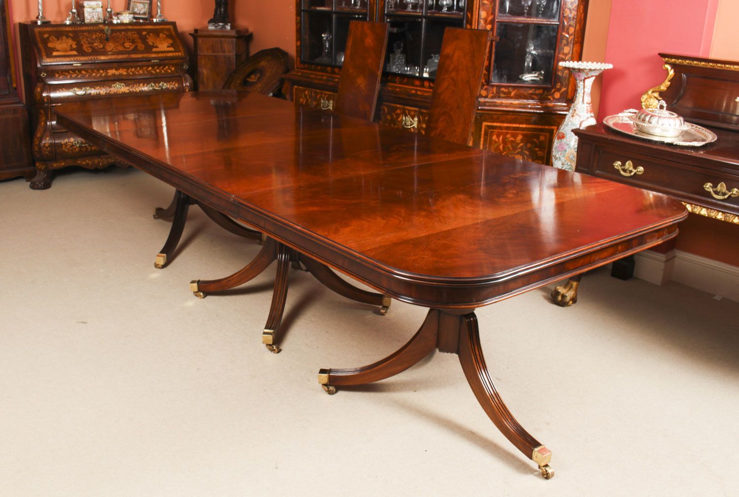 Bespoke 12ft Regency Revival Dining Table Inlaid Flame Mahogany photo vinterior