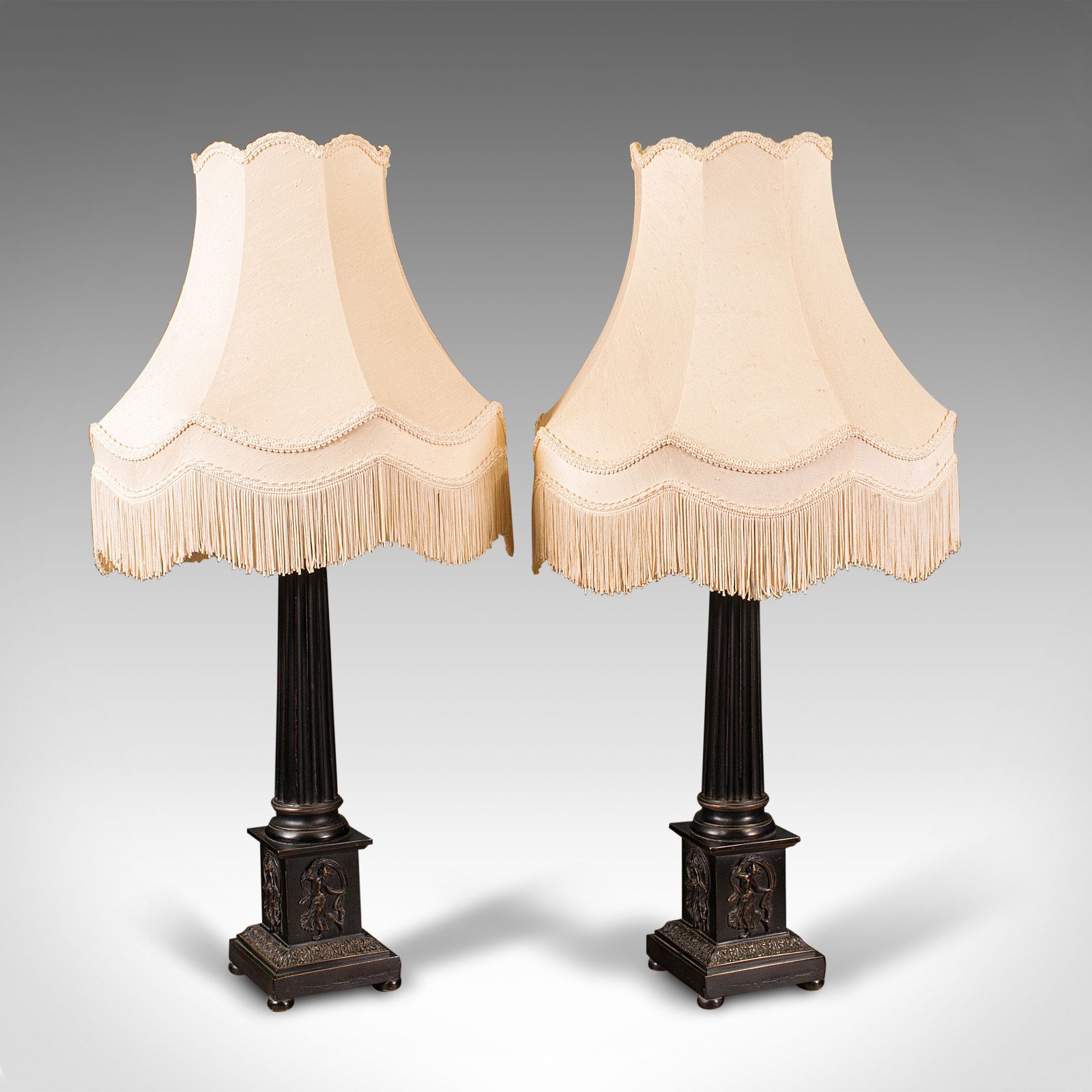 Pair Of Vintage Corinthian Lamps, English, Bronzed, Table Light, Classical Taste photo furniture