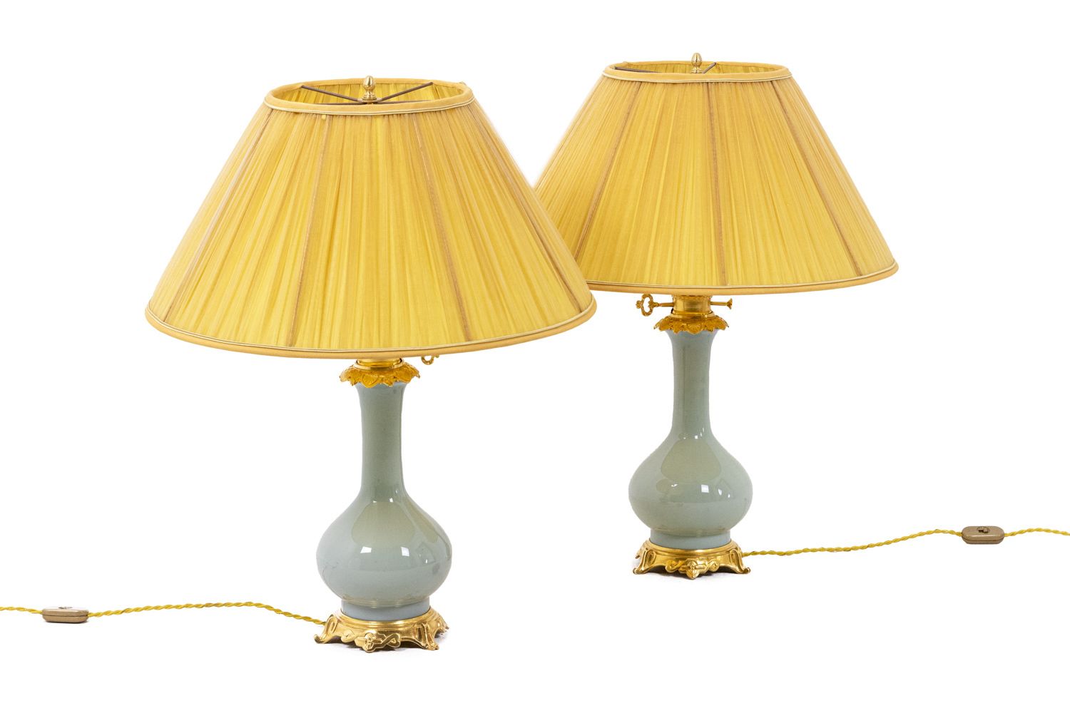 Pair Of Lamps In Céladon Porcelain And Gilt Bronze, Circa 1880