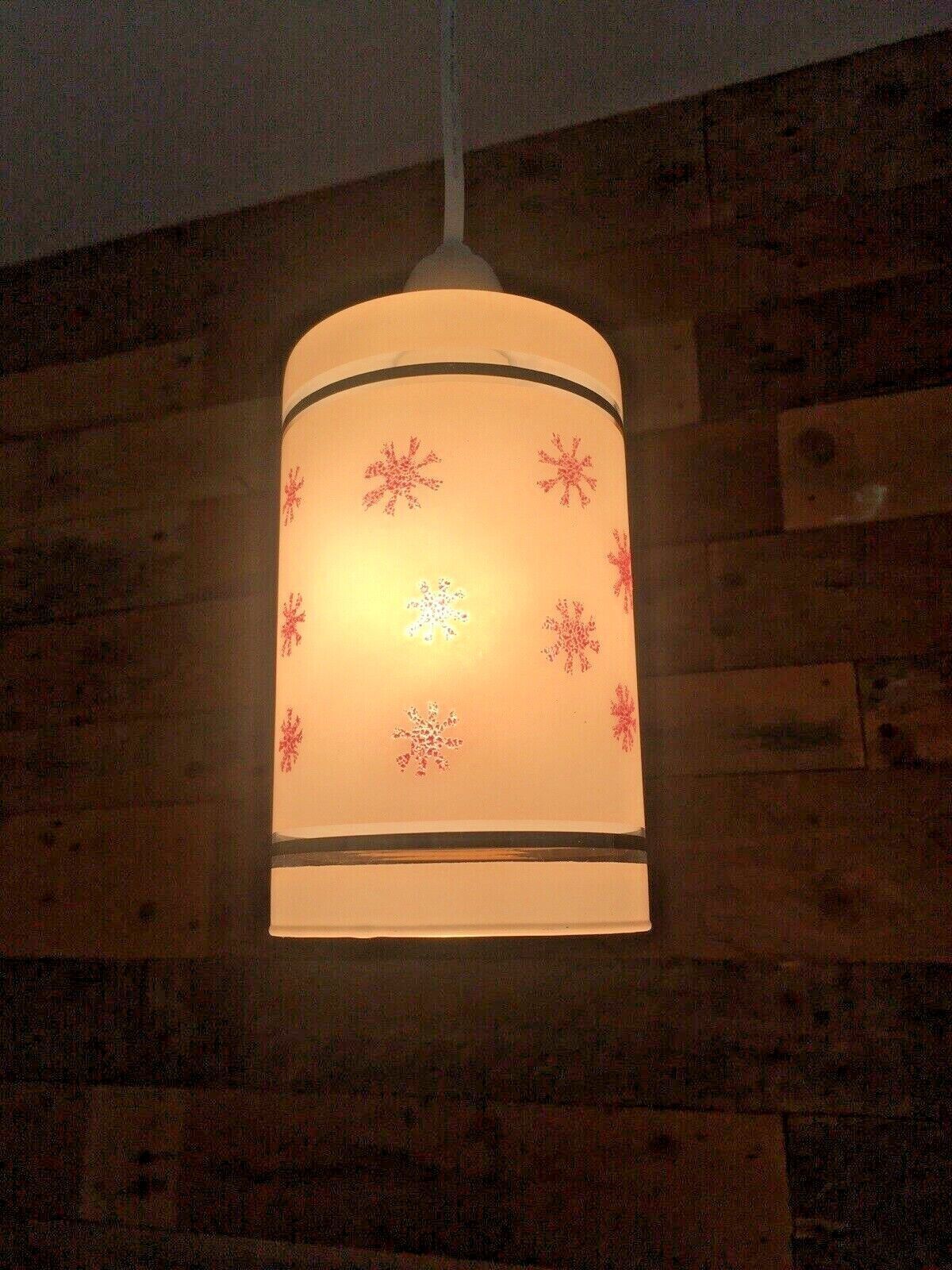 Retro 70's White & Pink Sugar Frosted Sun Snowflake Light Lamp Shade Vintage 60s photo for sale