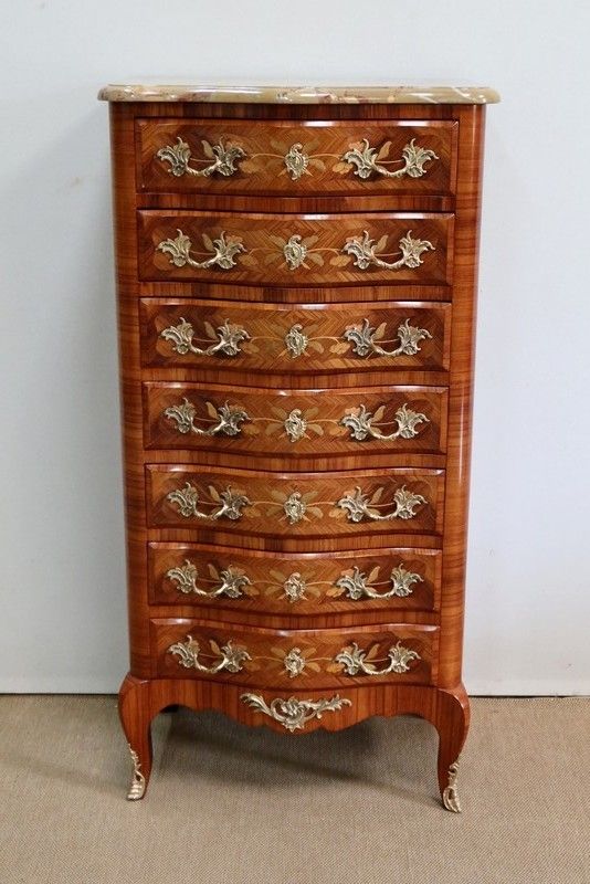 Semainier In Amaranth Veneer And Marquetry, Louis XV Style   Early 20th Century