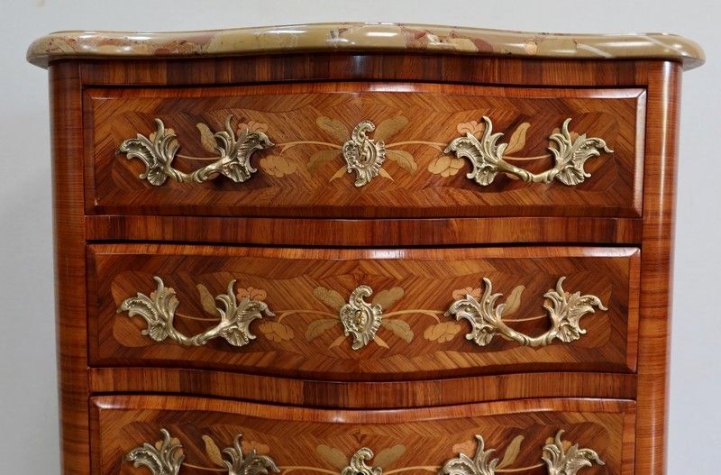 photo furniture Semainier In Amaranth Veneer And Marquetry, Louis XV Style   Early 20th Century