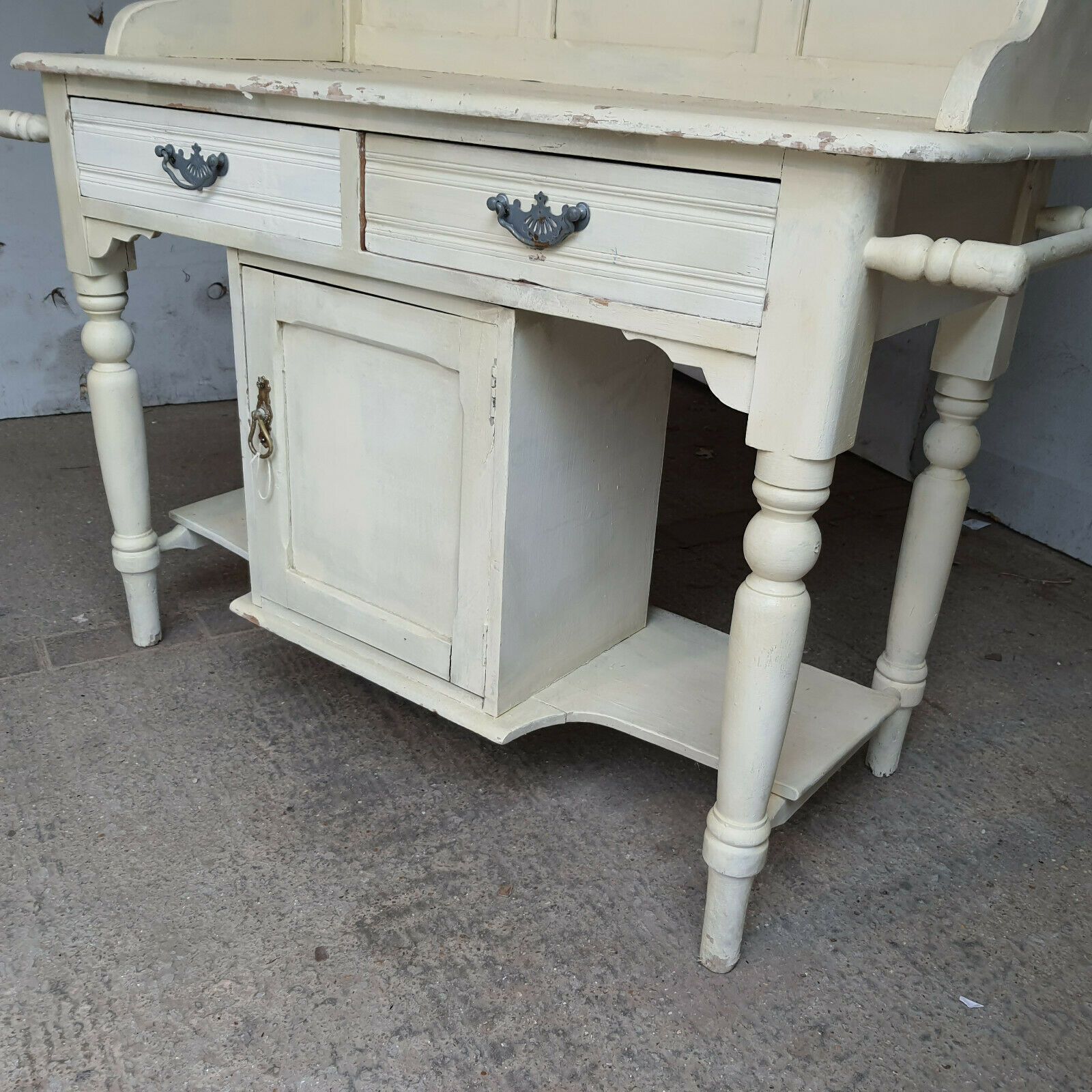 Antique Victorian French Wash Stand Painted High Back Sideboard Drawers Cupboard photo furniture