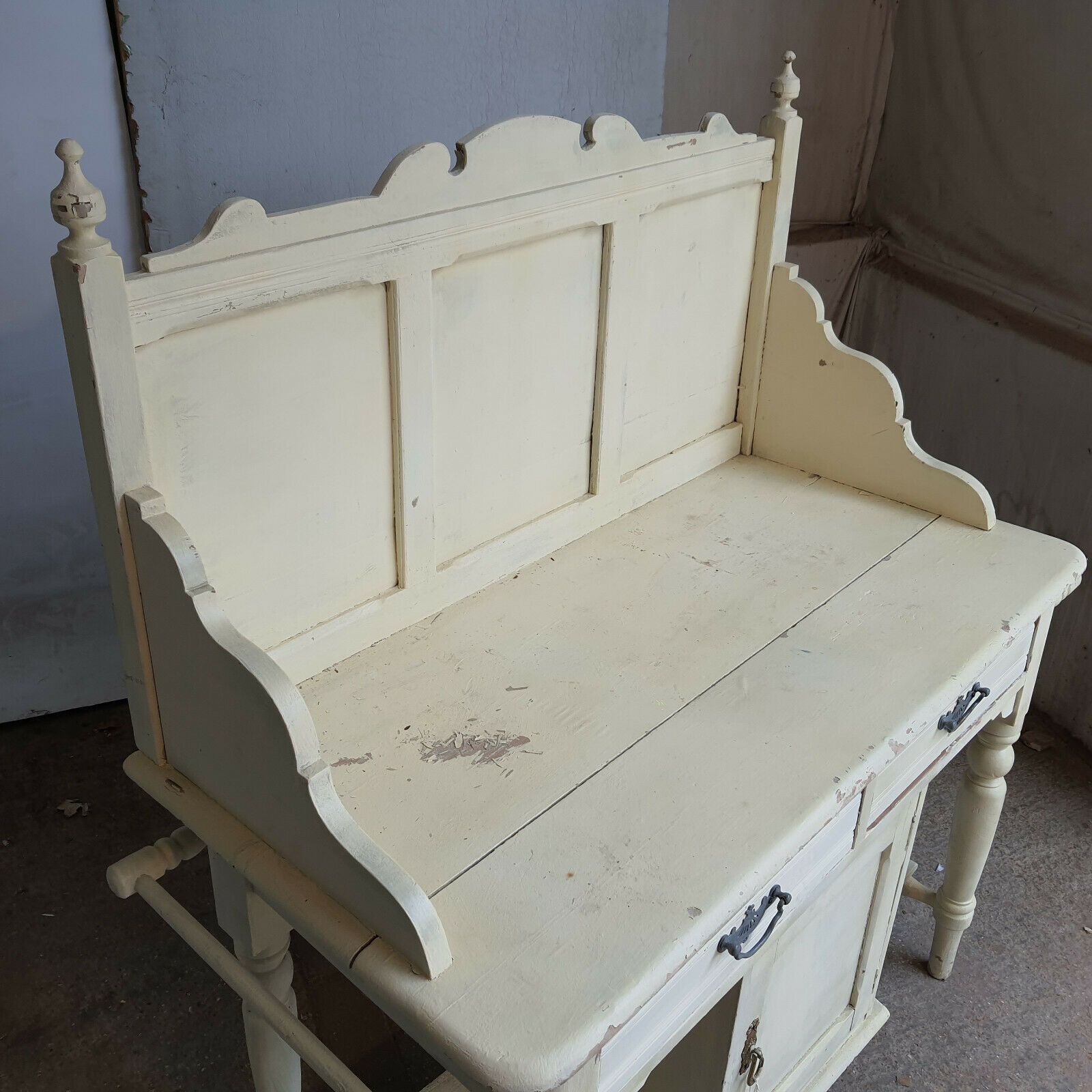 Antique Victorian French Wash Stand Painted High Back Sideboard Drawers Cupboard photo buy