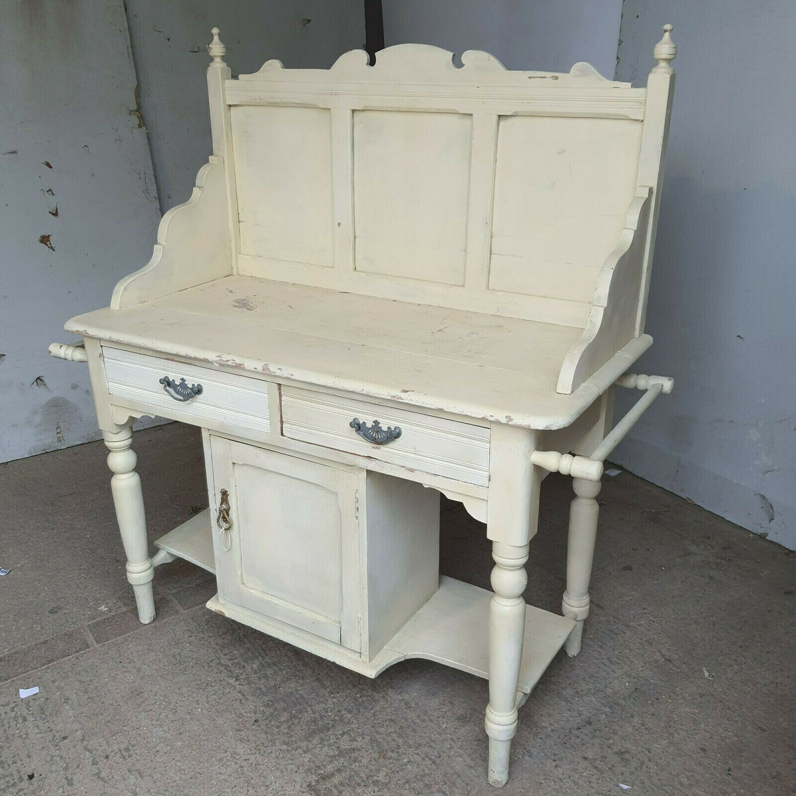 Antique Victorian French Wash Stand Painted High Back Sideboard Drawers Cupboard photo vintage