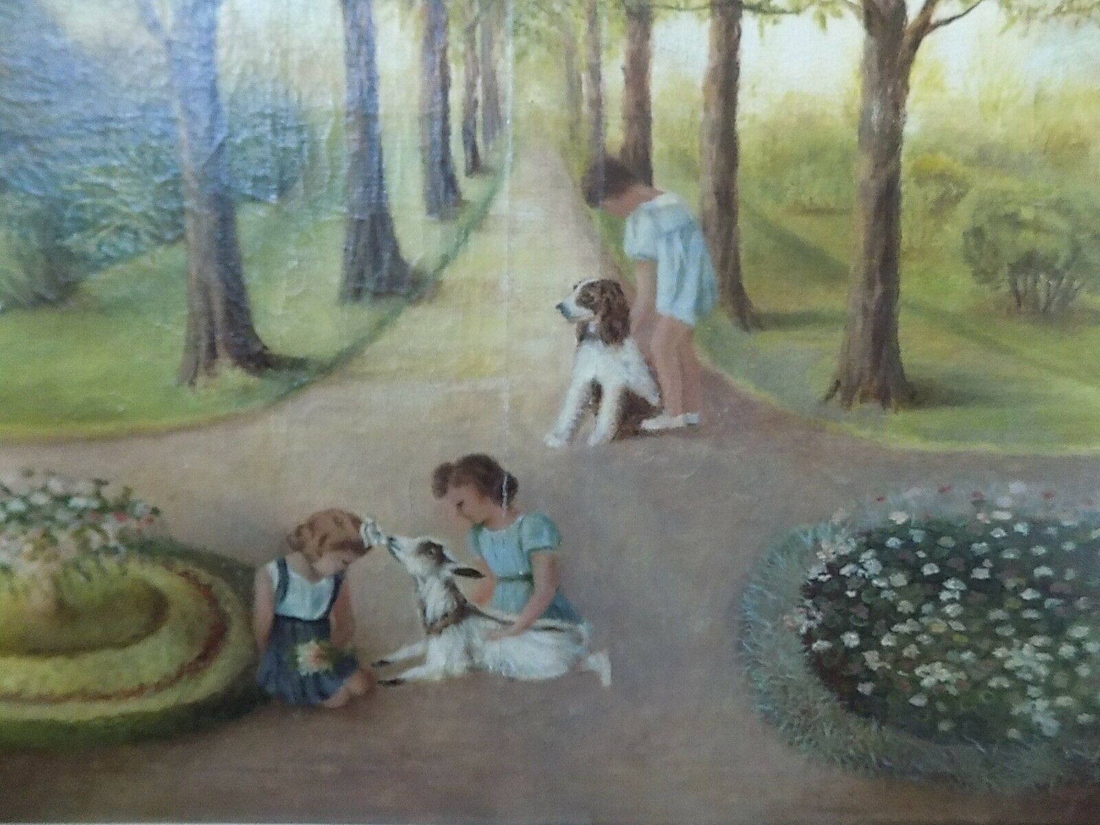 Framed Origional Oil Painting Children Animals Painting Oil On Canvas Picture photo furniture