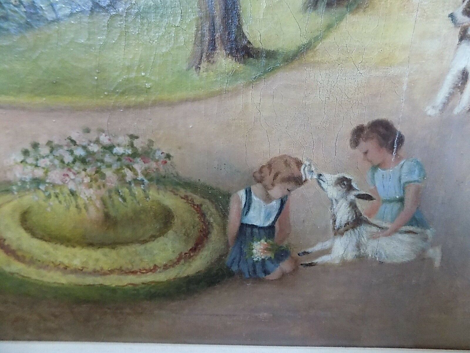 Framed Origional Oil Painting Children Animals Painting Oil On Canvas Picture photo for sale