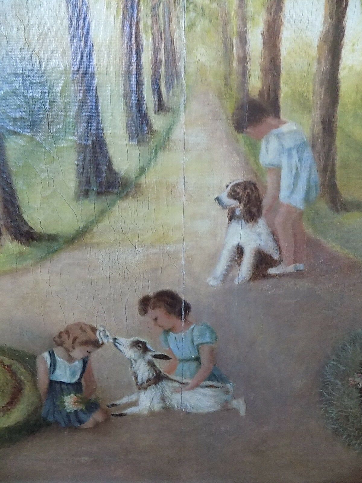 Framed Origional Oil Painting Children Animals Painting Oil On Canvas Picture photo 110.0