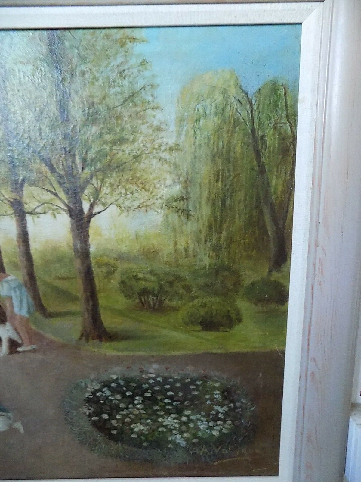Framed Origional Oil Painting Children Animals Painting Oil On Canvas Picture photo vintage