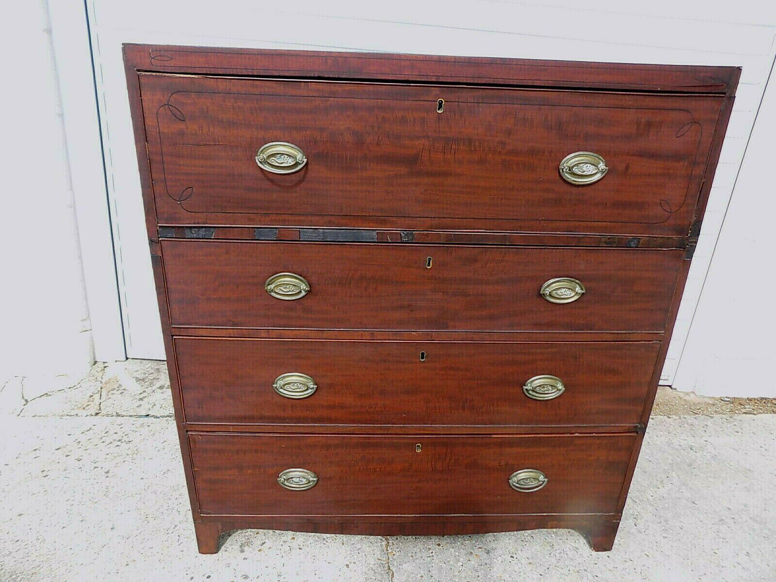 Edwardian Mahogany Inlaid Secretaire Bureau Desk Drawers Writing Office Bracket photo furniture